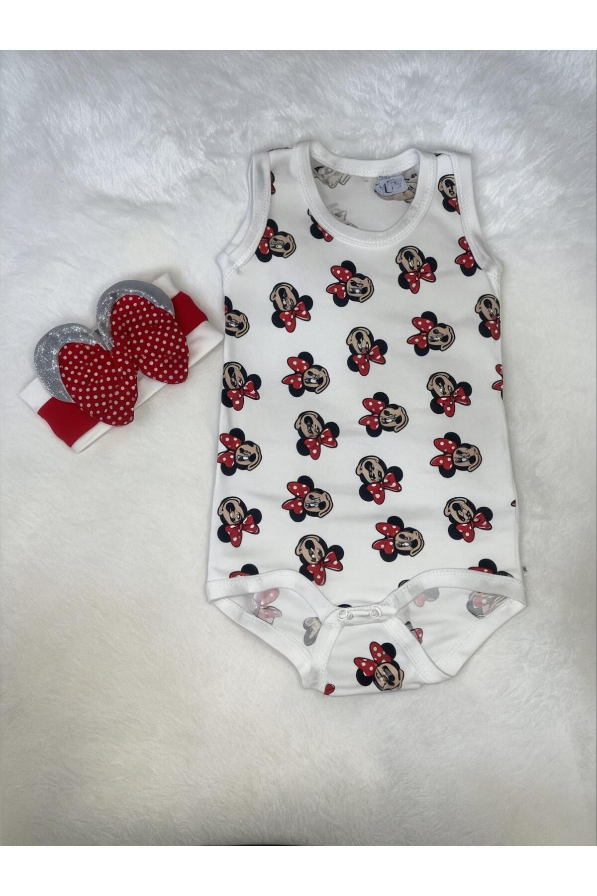 wawa bebek Kız bebek çoçuk minkey mouse baskılı zıbın bandana takım (istediğiniz bandana rengini belirtiniz )