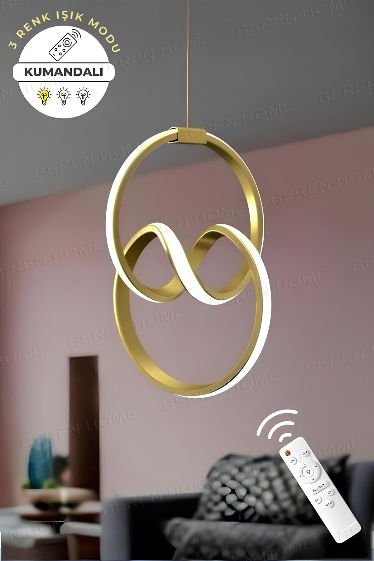 BEREN HOME Eva Eskitme Kumandalı 3 Renk Modern Sarkıt Led Avize