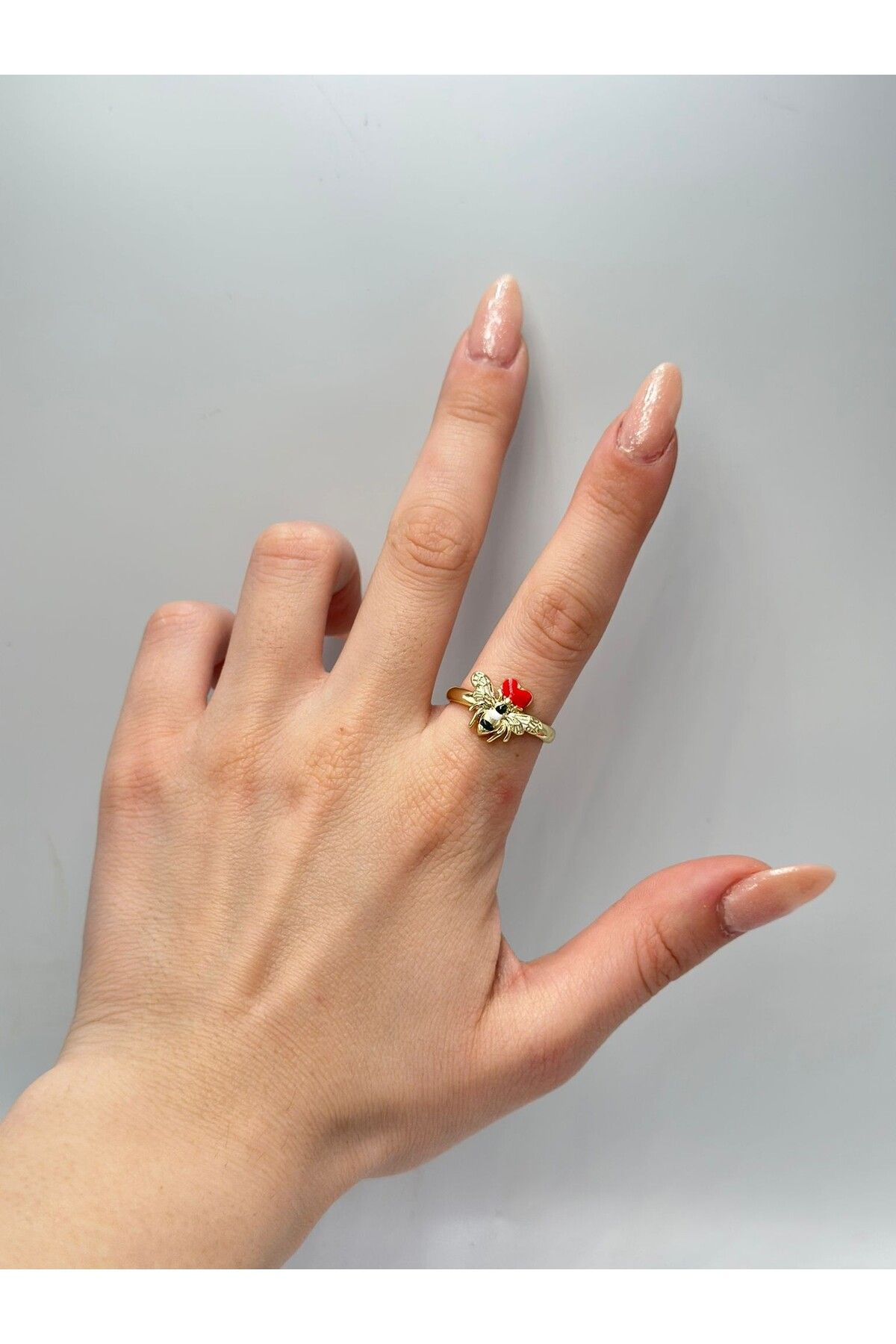 MyladyAccessoriess Arı Ve Kalp Figürlü Çelik Yüzük