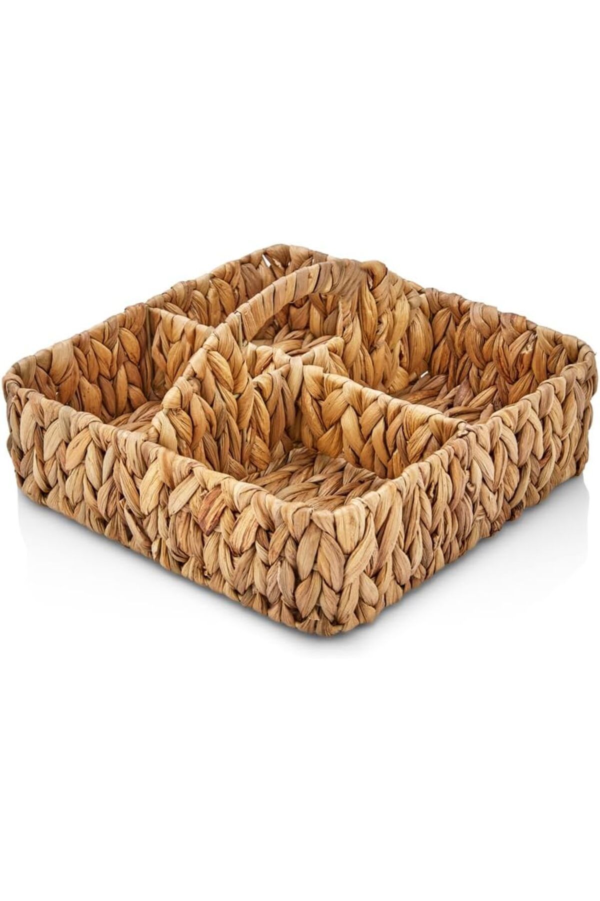 STOREMAX OZN El Yapımı Hasır Saplı Kare 4 Bölmeleli Düzenleyici Organizer, Hasır Banyo Düzenleyici Or