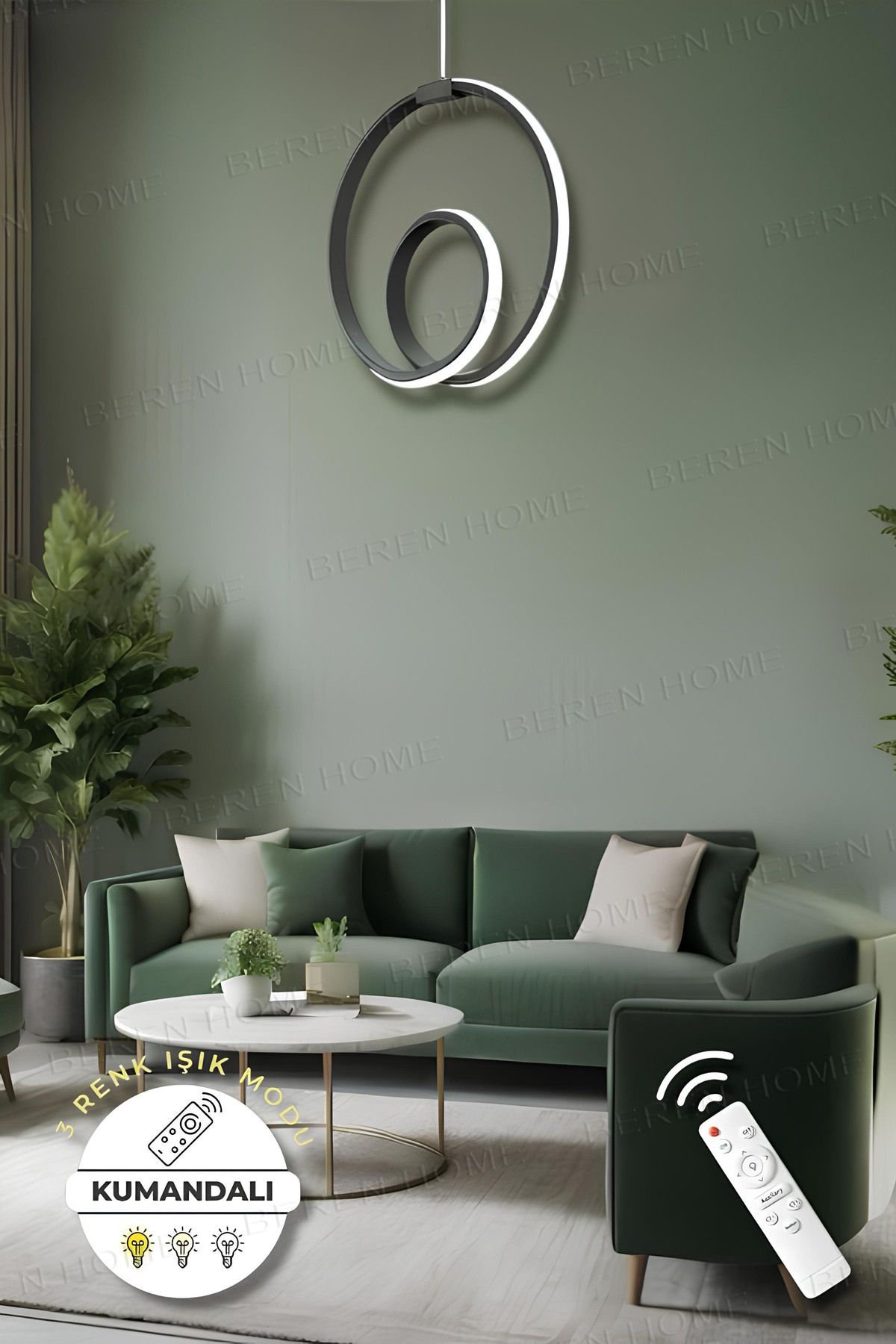 BEREN HOME Perla Black Kumandalı 3 Renk Modern Sarkıt Led Avize