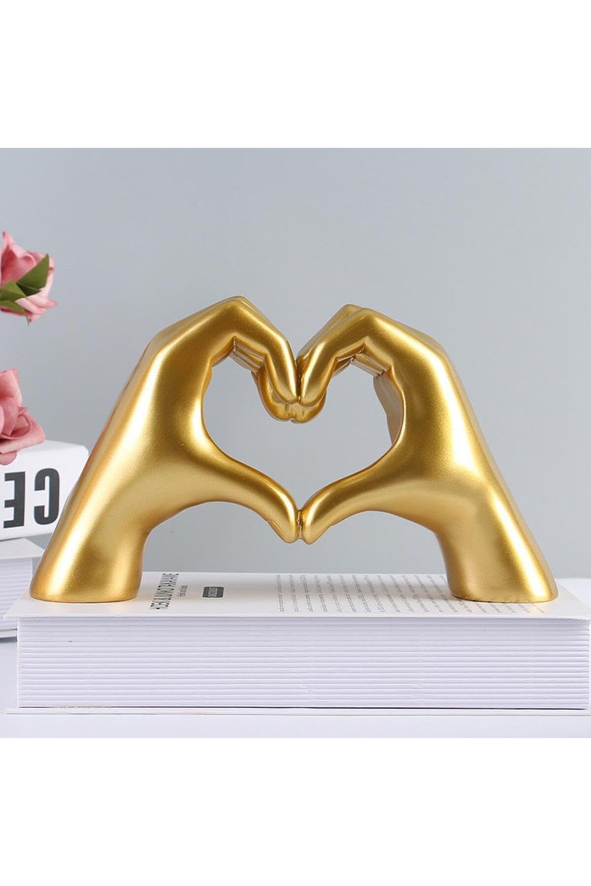 STOREMAX OZN Dekoratif Modern İskandinav Tarz Kalp El Heykel Ev Dekorasyon Aşk Sevgili Hediye Altın OZNstr