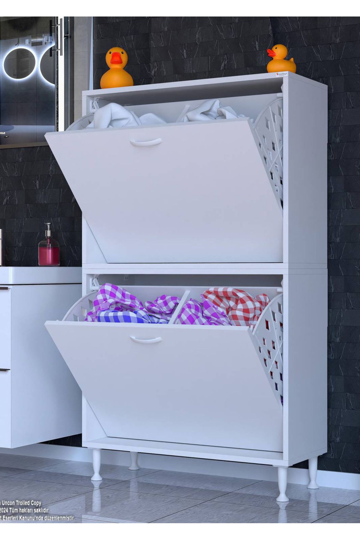 Modilayn Modern Çamaşır Ünitesi, 75x138x32,5 cm Gizli 4 Göz Minimalist Sepetli Mutfak Dolabı Çok Amaçlı Dolap