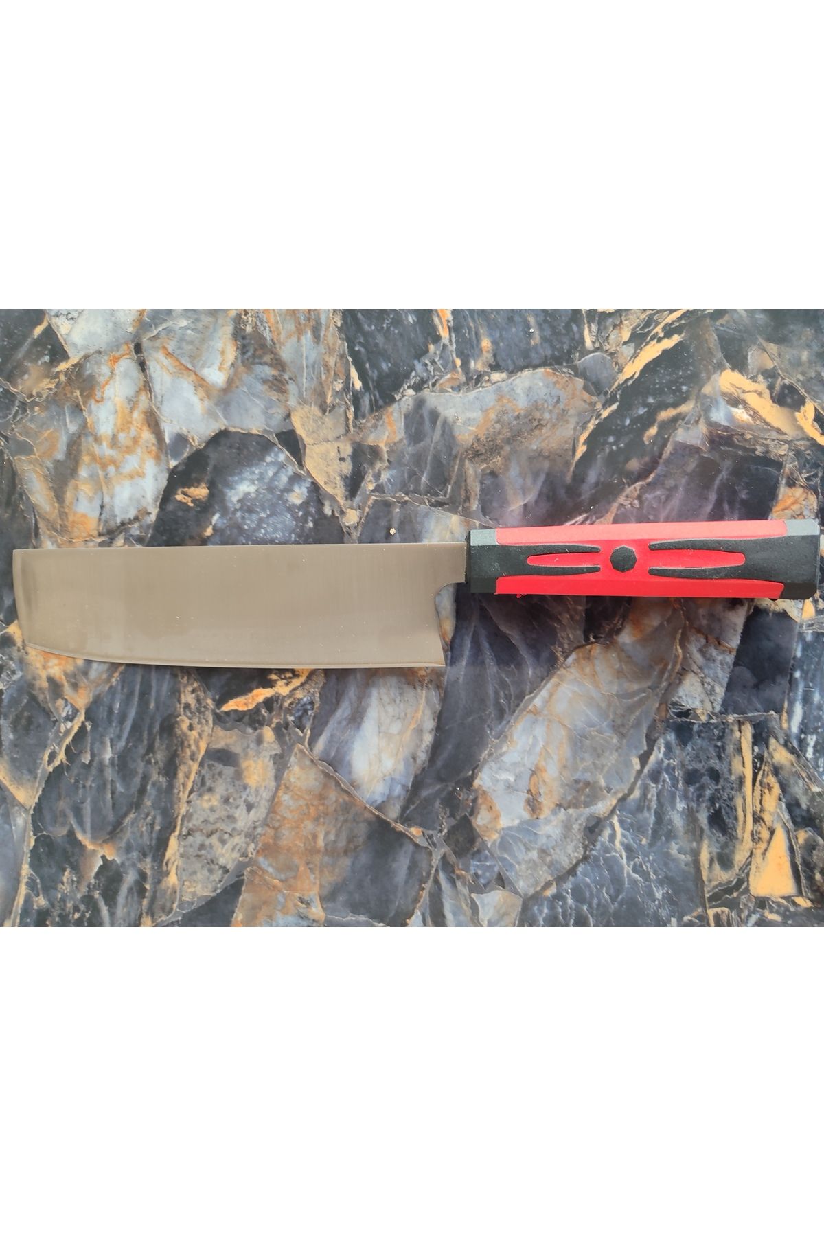 empressnaturalstone Nakiri Şef Bıçağı – Zülfikar Özkan, Kırmızı-Siyah Silikon Kabze