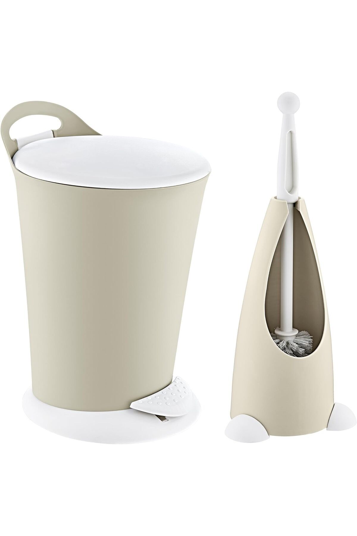 LUXE Penguen Pedallı Çöp Kovası Ve Klozet Fırçası Set Latte LXSHP 1055529