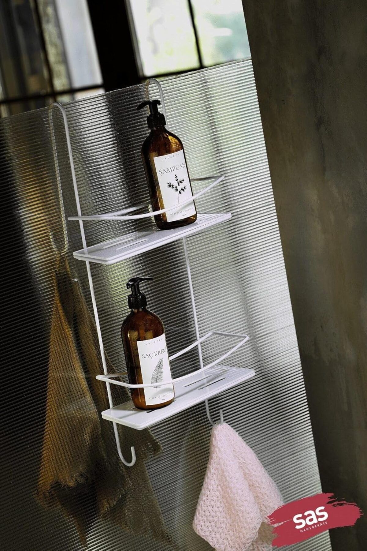 Mu Art Ahşap Mrt Haus Ömür Boyu Paslanmaz Kristal Raf Banyo Düzenleyici Şampuanlık Beyaz Dşbb Art 871301