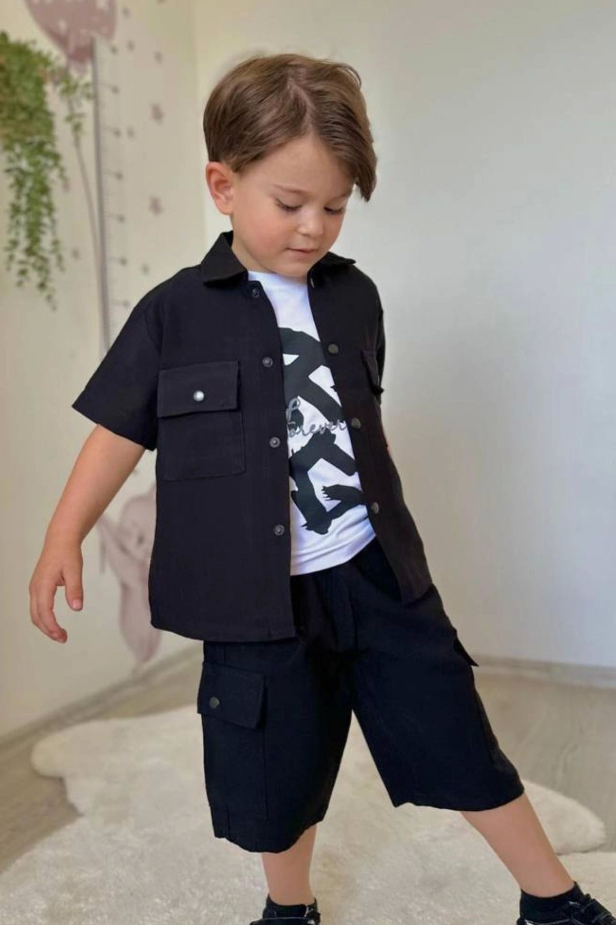 Kidmark Çocuk Modası Erkek Çocuk Kargo Cepli 3'lü Yazlık Siyah Takım