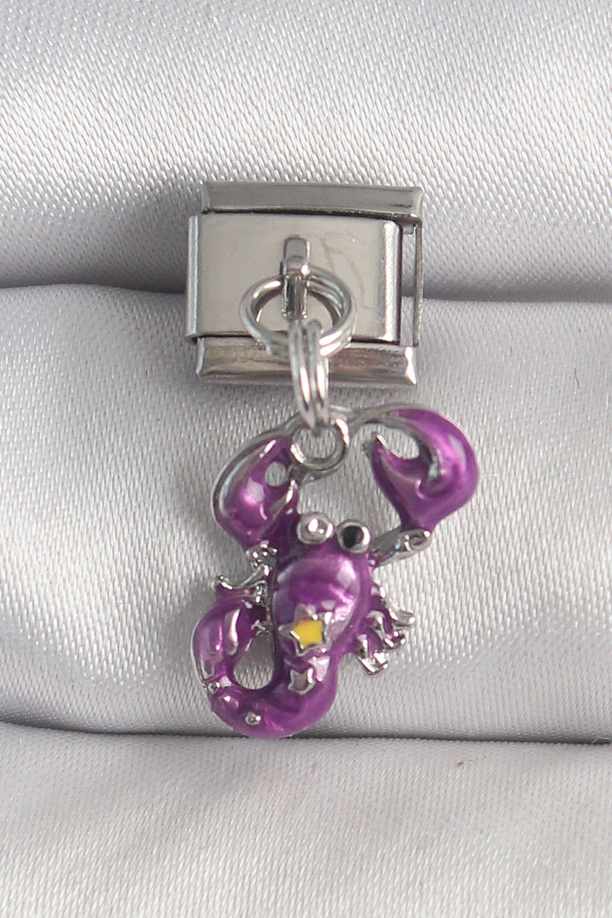 Store 316L Çelik Gümüş Renk Sallantı Mor Yengeç Model Yıldız Detay Nomination Charm