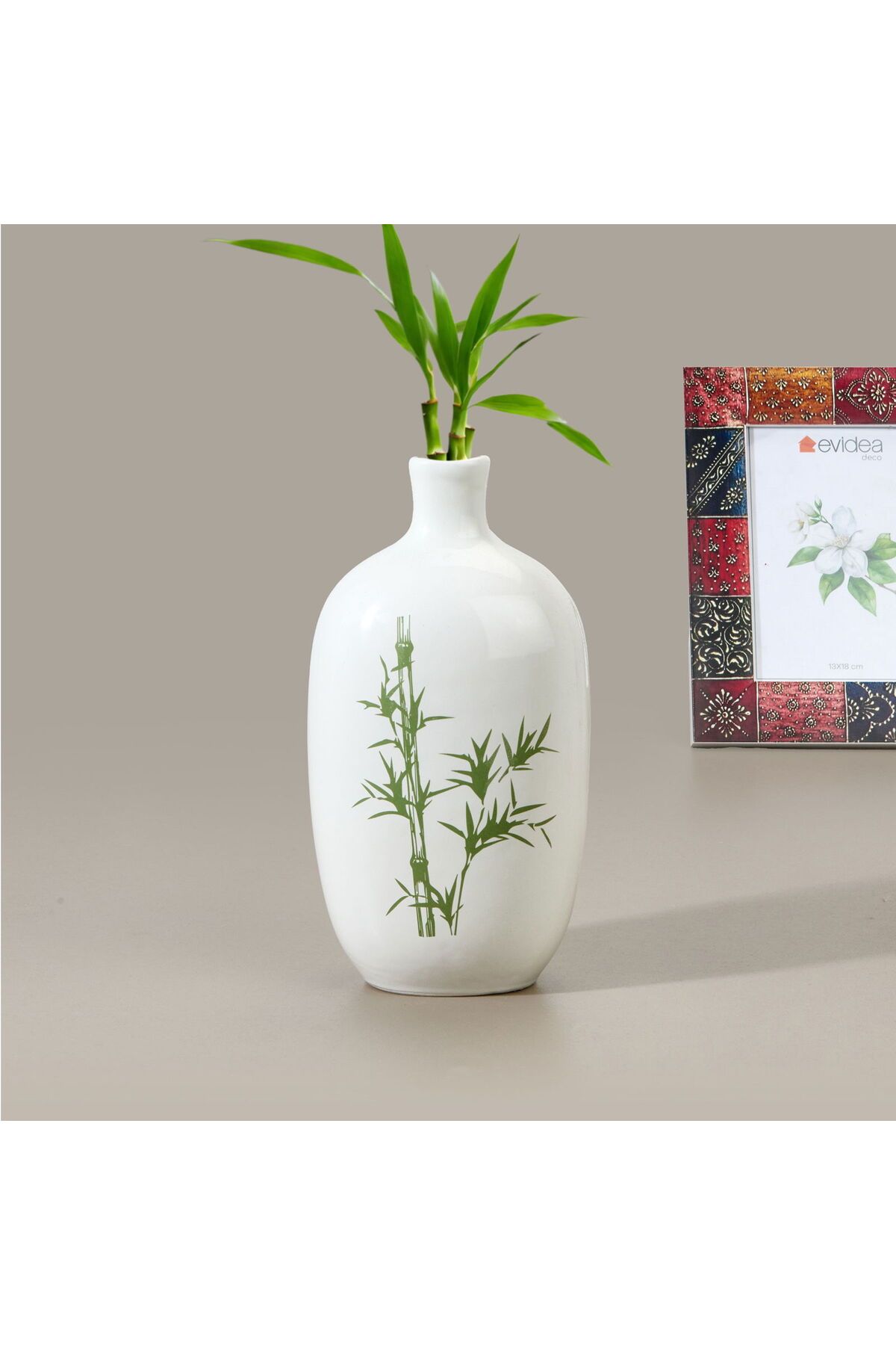 ASPARTAM Blad Vazo - Beyaz / Yeşil - 12x29 cm