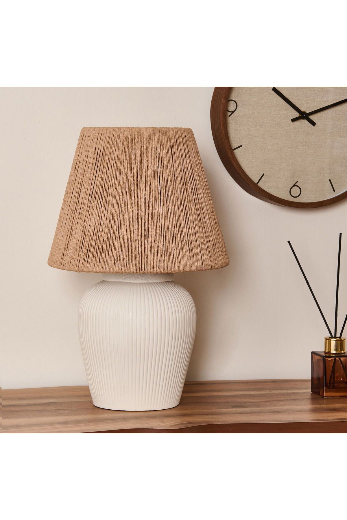 MATMEL Light Glow Seramik Abajur - Beyaz / Krem - 40x40x25 cm
