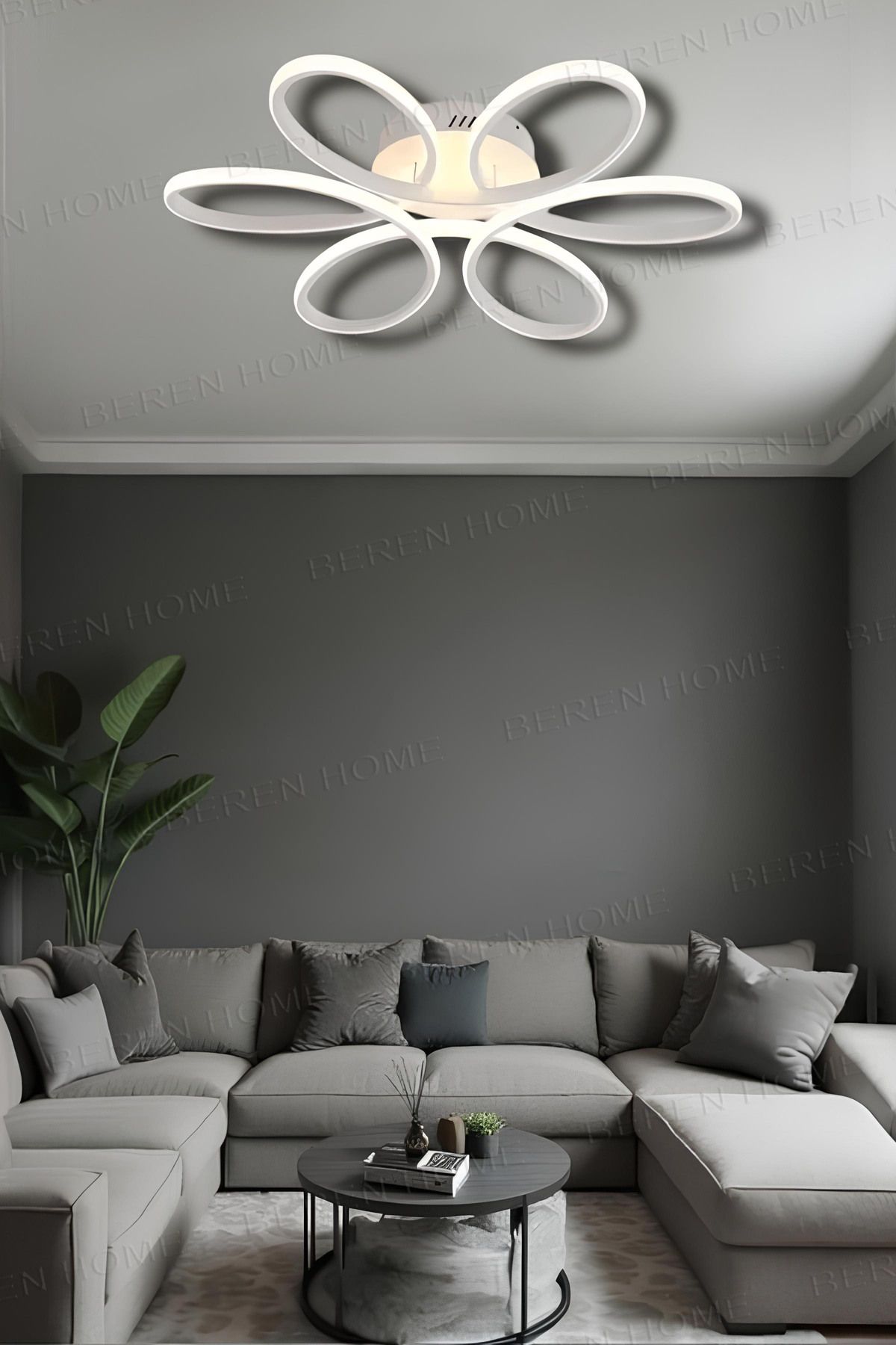 BEREN HOME Sayra White (60 CM) Tek Renk Modern Plafonyer Led Avize