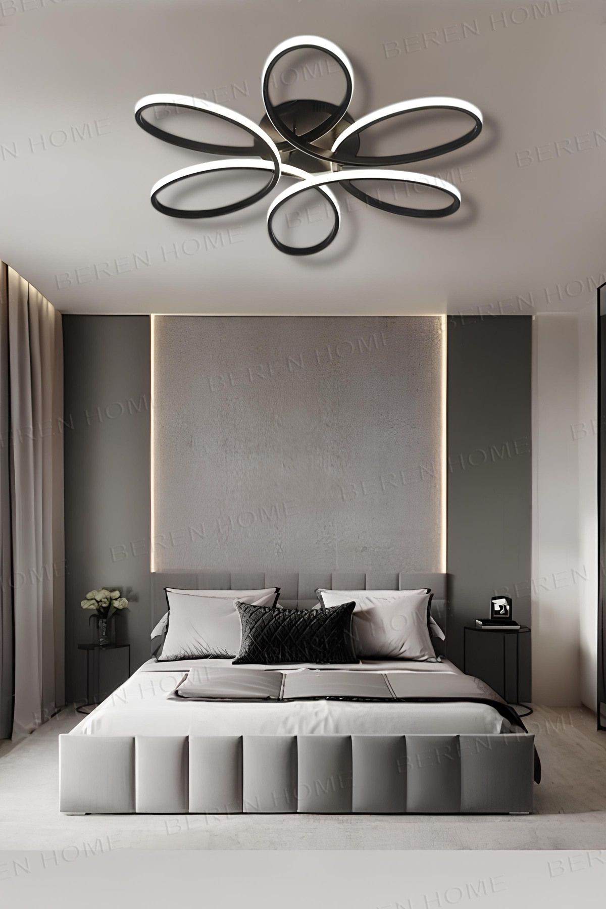 BEREN HOME Sayra Black (60 CM) Tek Renk Modern Plafonyer Led Avize