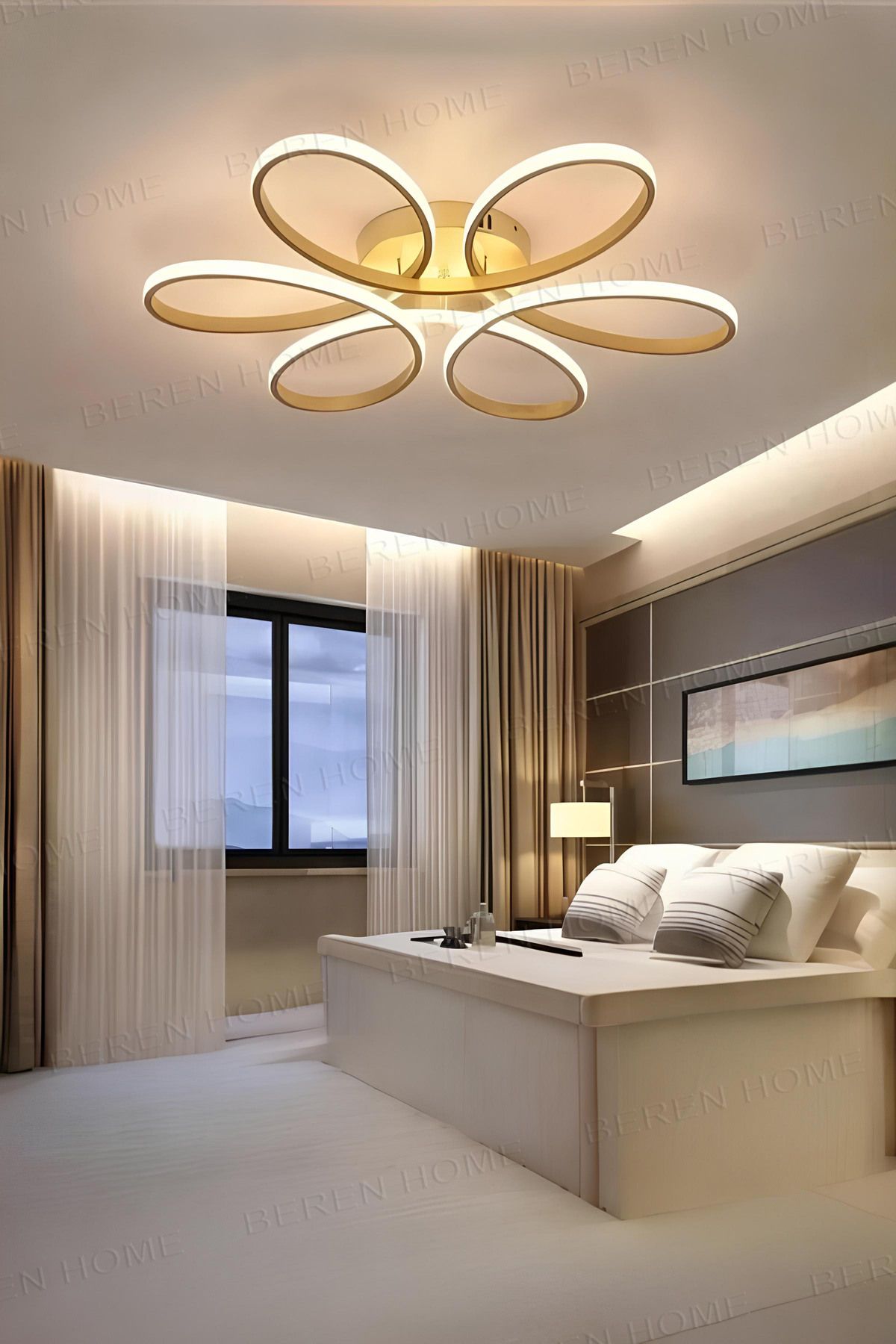 BEREN HOME Sayra Eskitme (60 CM) Tek Renk Modern Plafonyer Led Avize