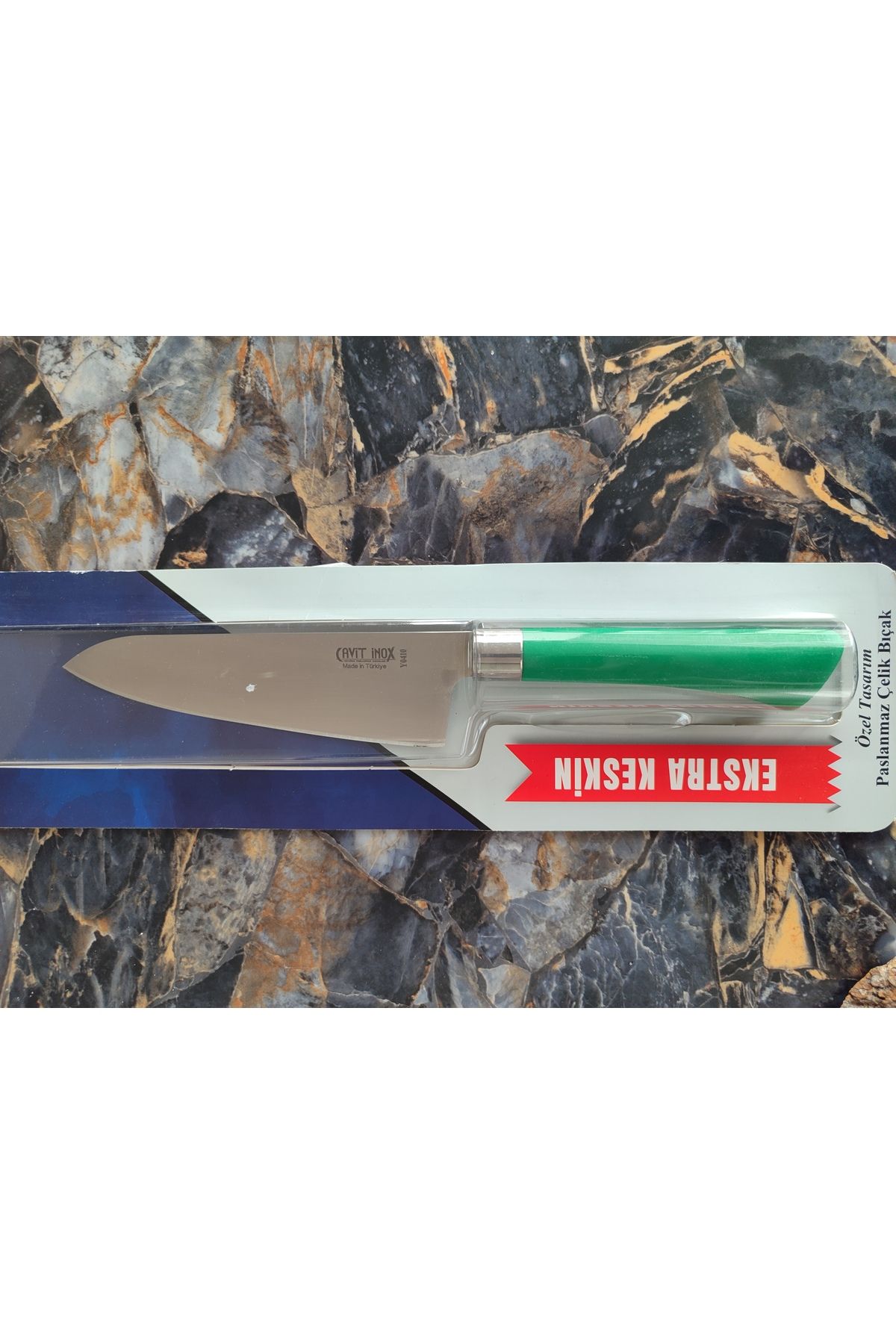 empressnaturalstone Santaku Şef Bıçağı – Cavit Inox Y0410, Yeşil Silikon Kabze