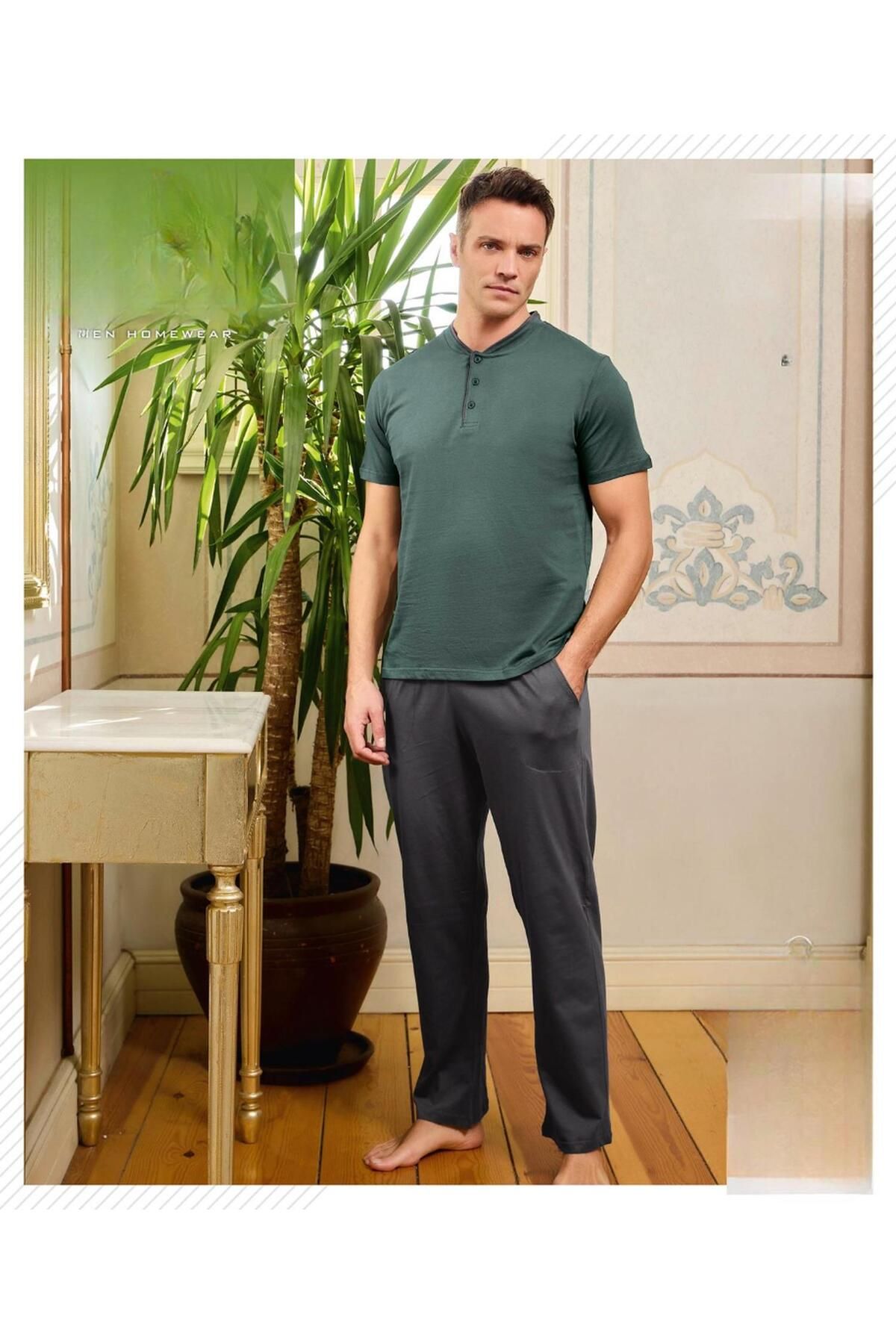 Pijamoni Erkek Düğme Yaka Kısa Kol Penye Pijama Takımı 6880/1 - 1 Adet
