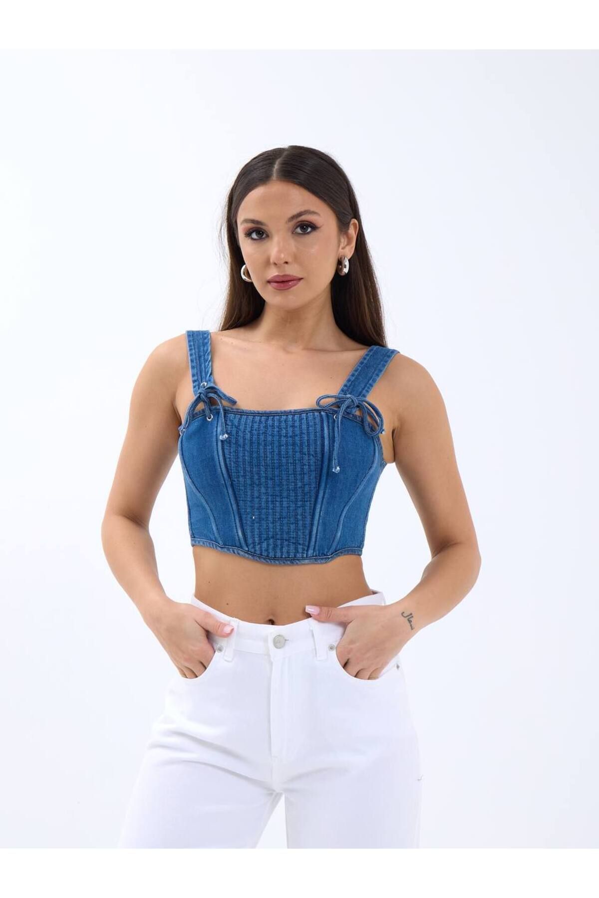 Castivo Fashion Corset Fit Denim Bağcıklı Bralet