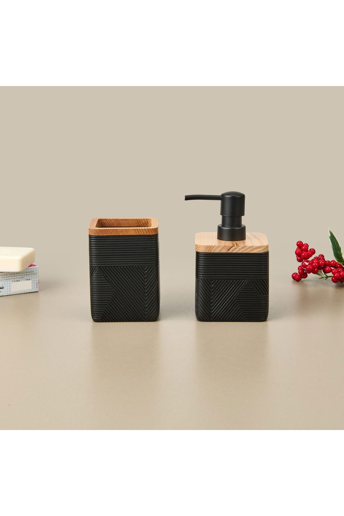 MATMEL Madera 2'li Banyo Sıvı Sabunluk Seti - Siyah