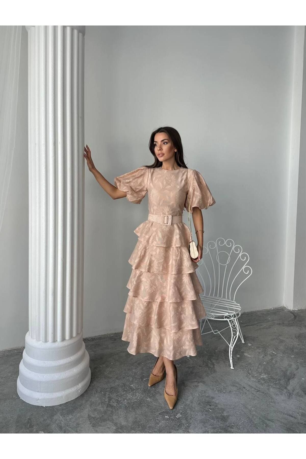 Castivo Fashion Kemerli Kat Kat Elbise