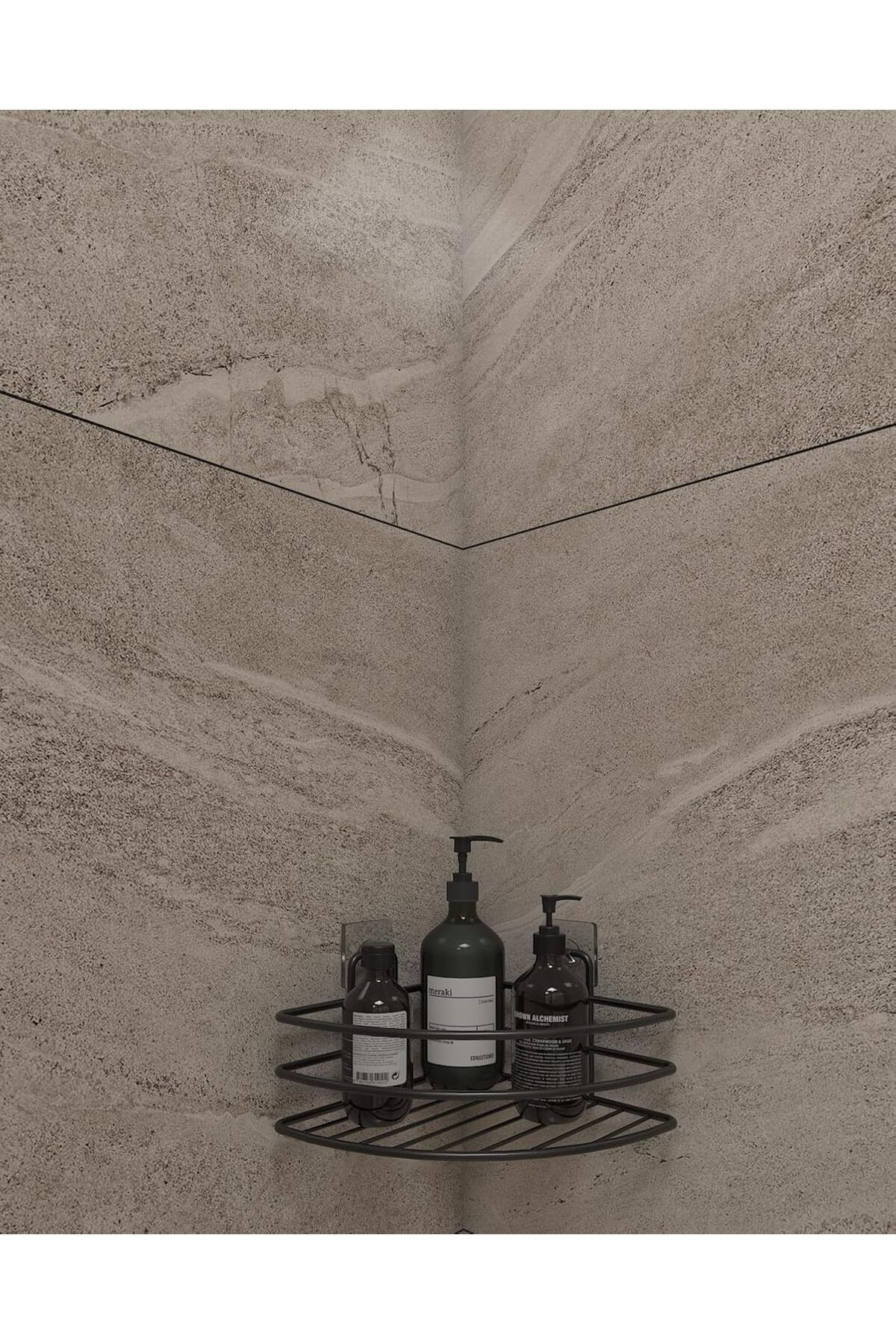 STOREMAX SRT Banyo Ömür Boyu Paslanmaz Yapışkanlı Banyo Rafı Düzenleyıcı Mat Siyah Köşelik Şampua