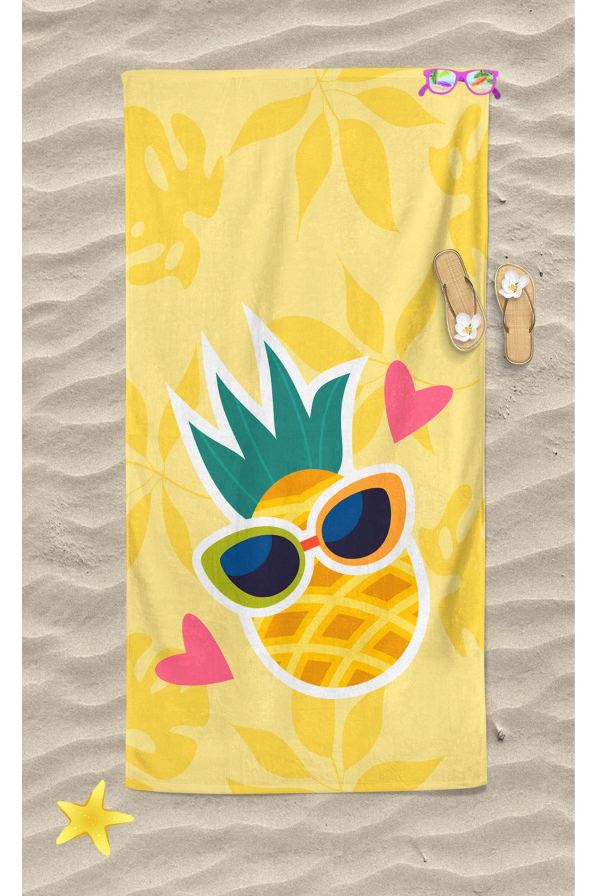 Erays Home Ananas Summer Desenli Dijital Baskılı Plaj Havlusu Kadın Plaj Havlusu Deniz Havlusu