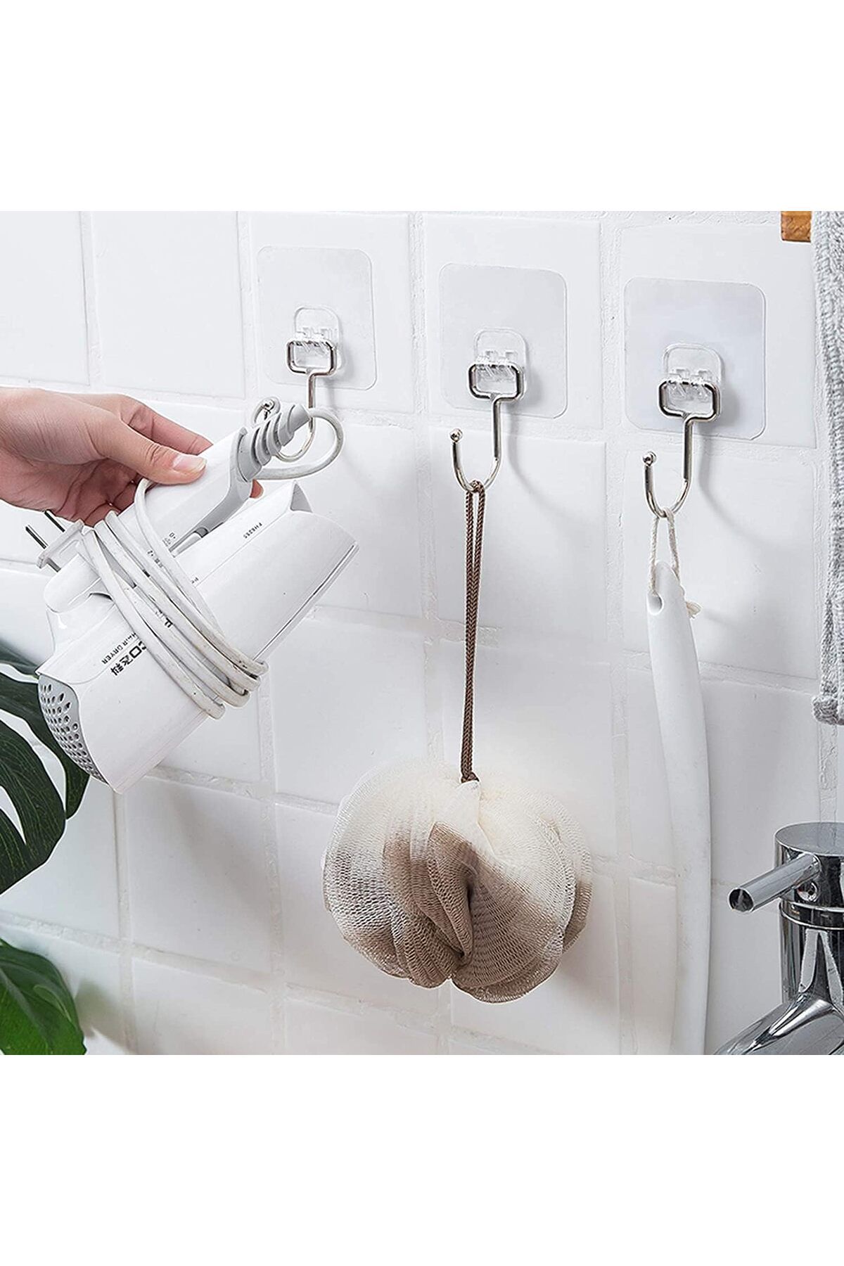 STOREMAX Banyo Için Krom Güçlü Yapışkan Kancalar,Yapışkanlı Askılar,Mutfak,Ev Ofis Için Duvar Ask
