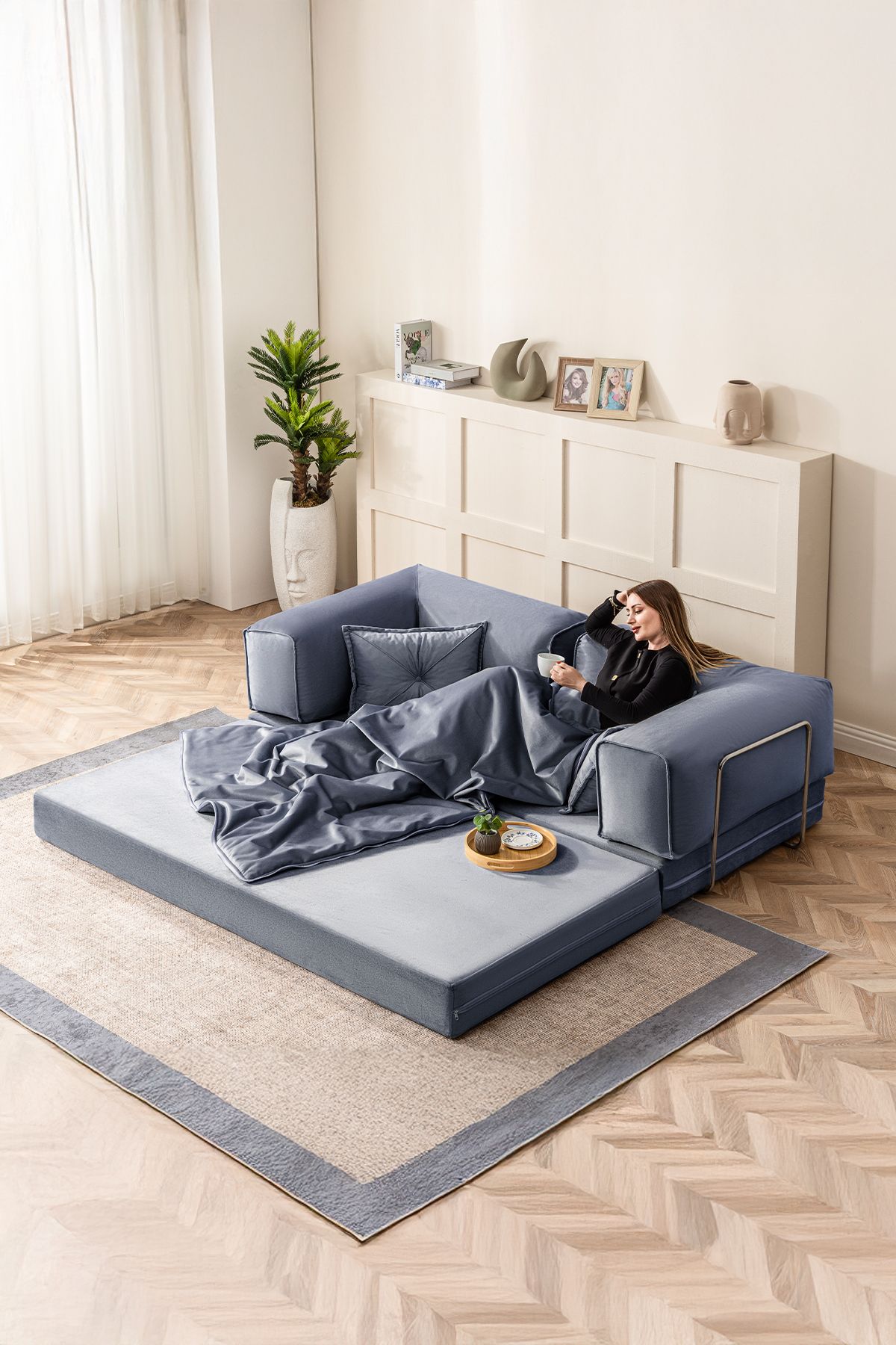 BRANNA HOME Legom 2 Kişilik Yorganlı Aktivite Koltuk & Açılabilir Yatak & Çok Amaçlı Modern & Sünger & Lacivert