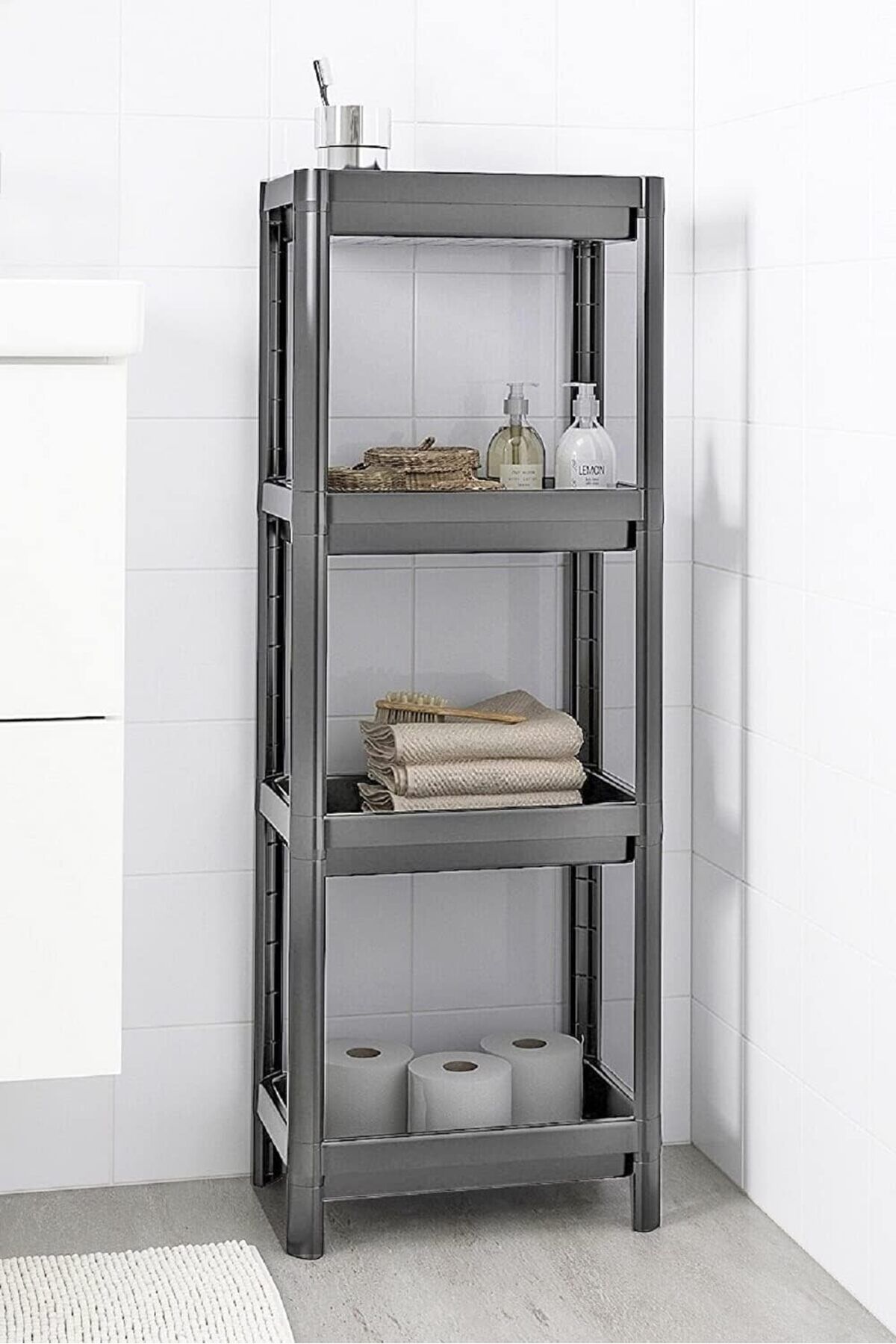 LUXE Home 4 Katlı Geçmeli Plastik Banyo ve Mutfak Organizeri, Kolay Montajlı 4 Katlı Raf, Mutfakta v
