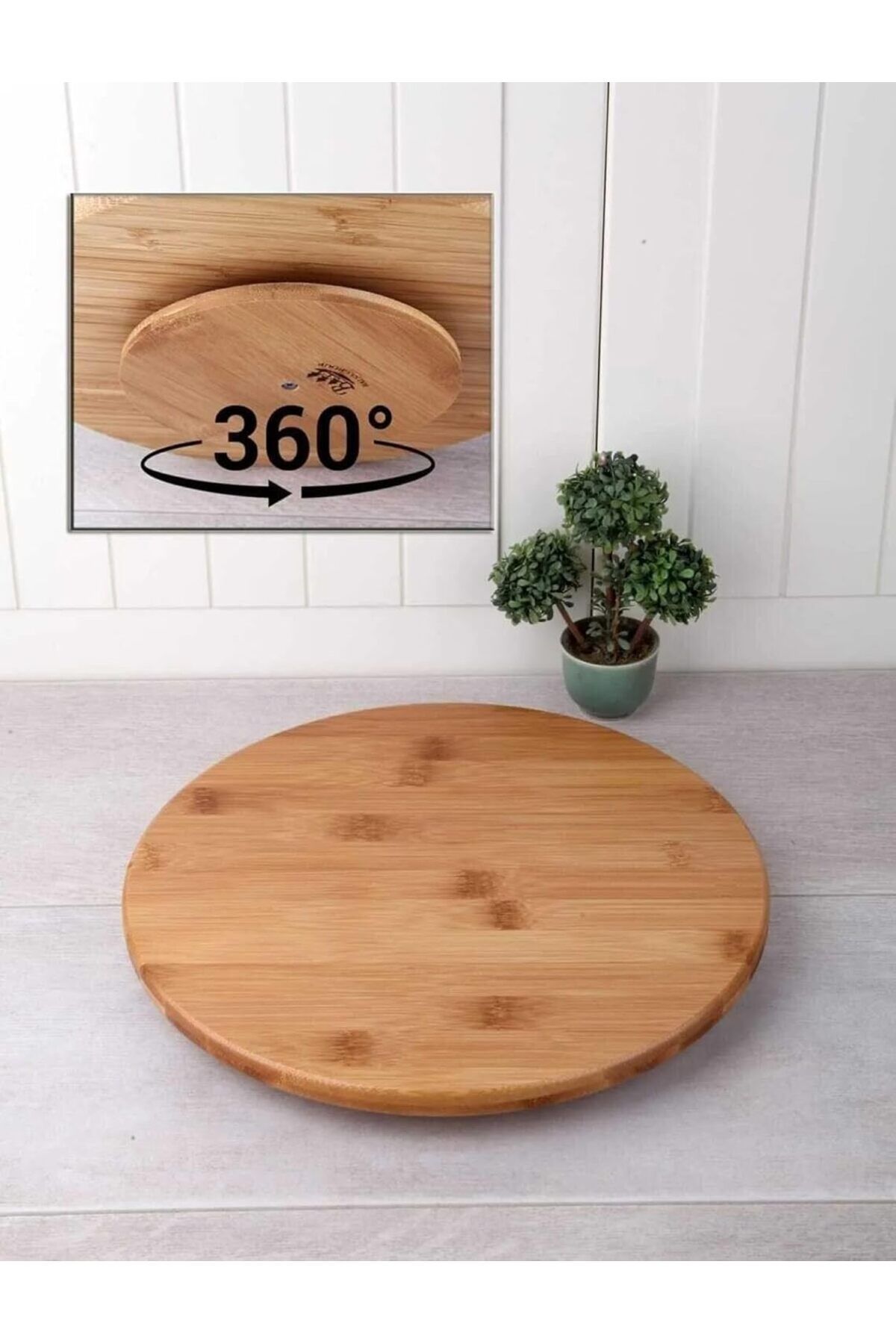LUXE Bambu 360 Derece Dönen Lüx Servis Sunum Tabağı, 30 cm, Pizza ve Peynir Sunum Tahtası LXSHP 105