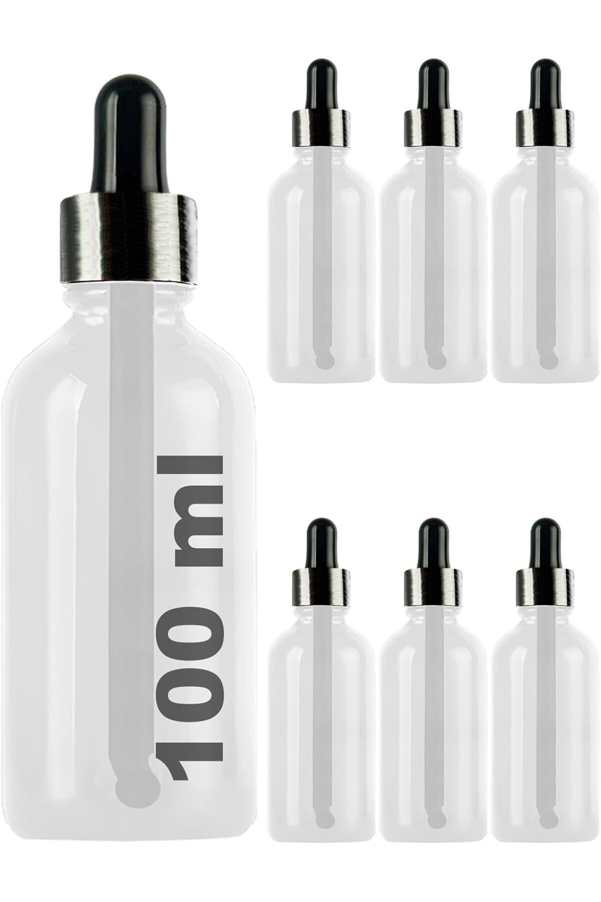 Mu Art Ahşap Mrt 100 ml Metal Kapaklı Damlalık Dropper Şişesi Serum 100 cc Cam Şişe 6 Adet (Siyah Kapak, Ş