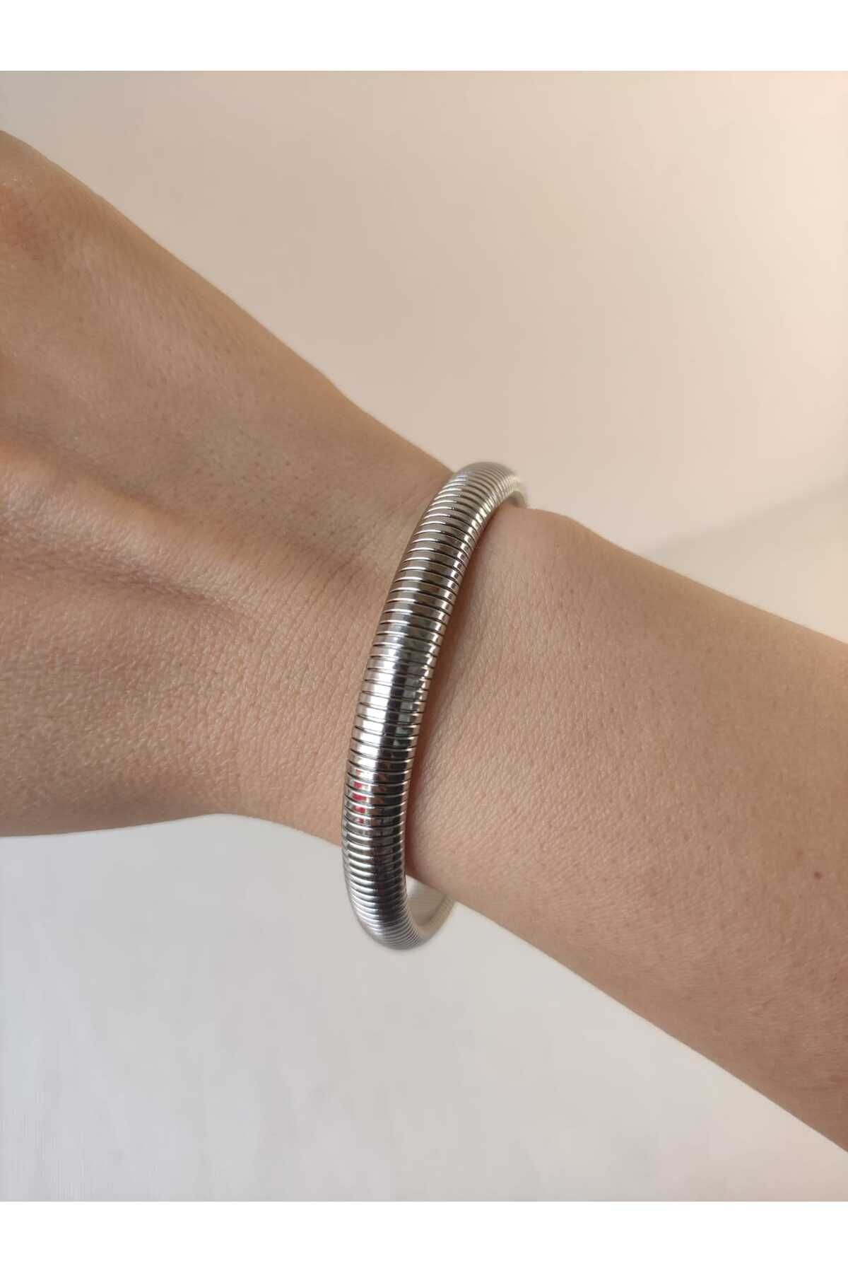 MoS JEWELLERY Gümüş Renk Esnek Bileklik - Paslanmaz Çelik