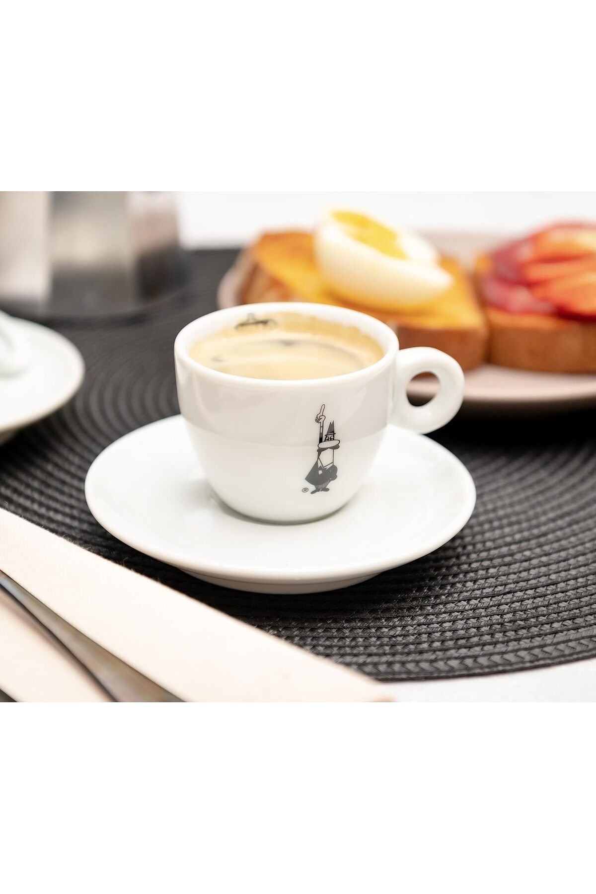 STOREMAX SRT - Moka Kahve Fincanı ve Tabağı - 80mL - Bialetti İkonik Bıyıklı Adam Desenli - Porselen F