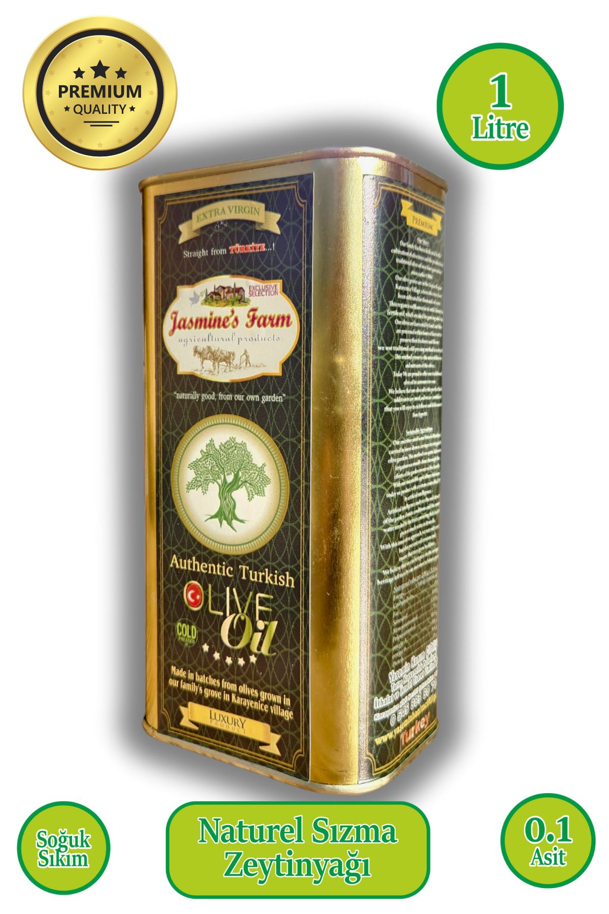 Jasmine's Farm Soğuk sıkım zeytinyağı 0,1 dizem teneke