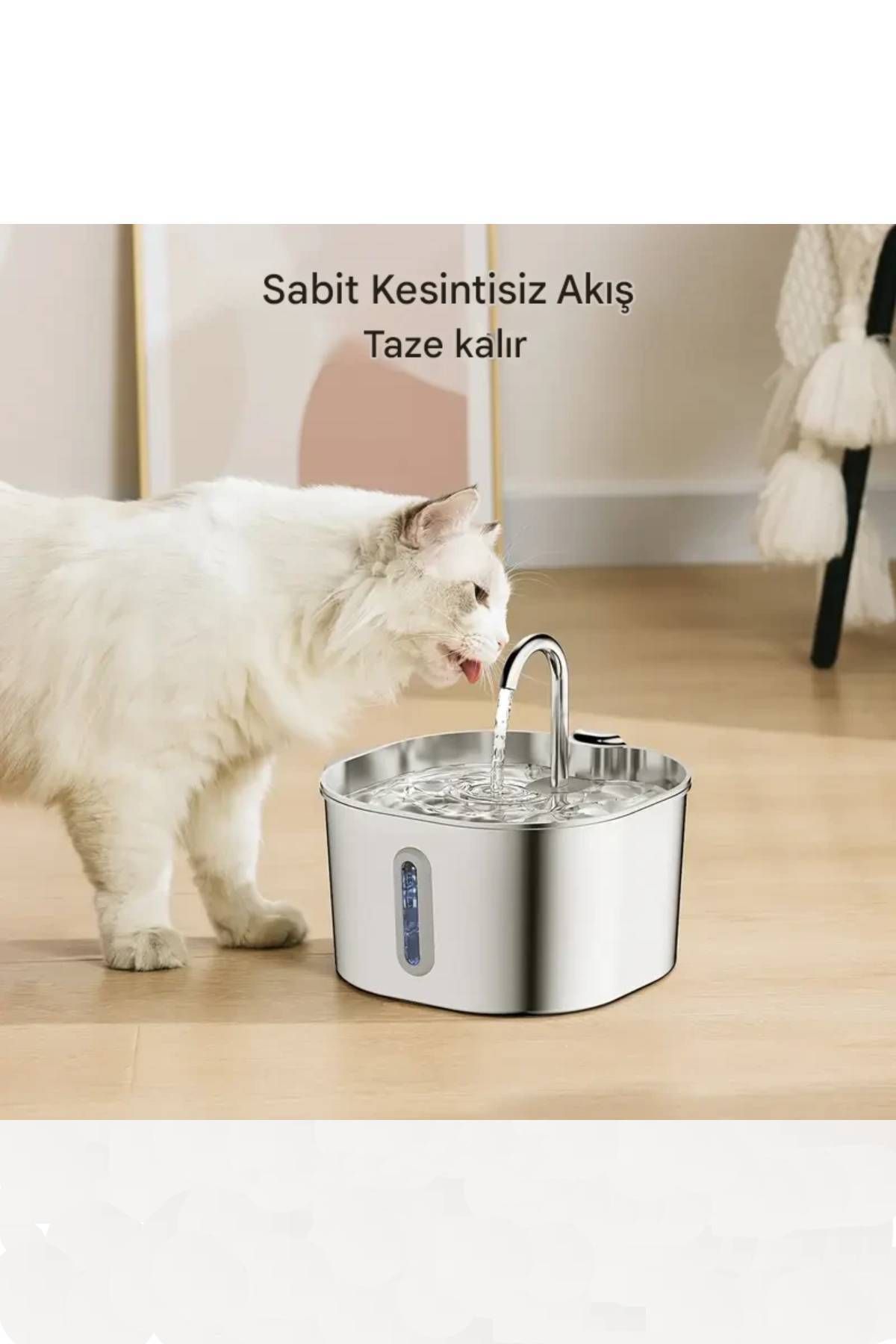GMRK Store Paslanmaz Çelik Kedi Su Pınarı 2.2L | Ultra Sessiz, 4 Adet Hediye Filtreli Otomatik Kedi Su Çeşmesi