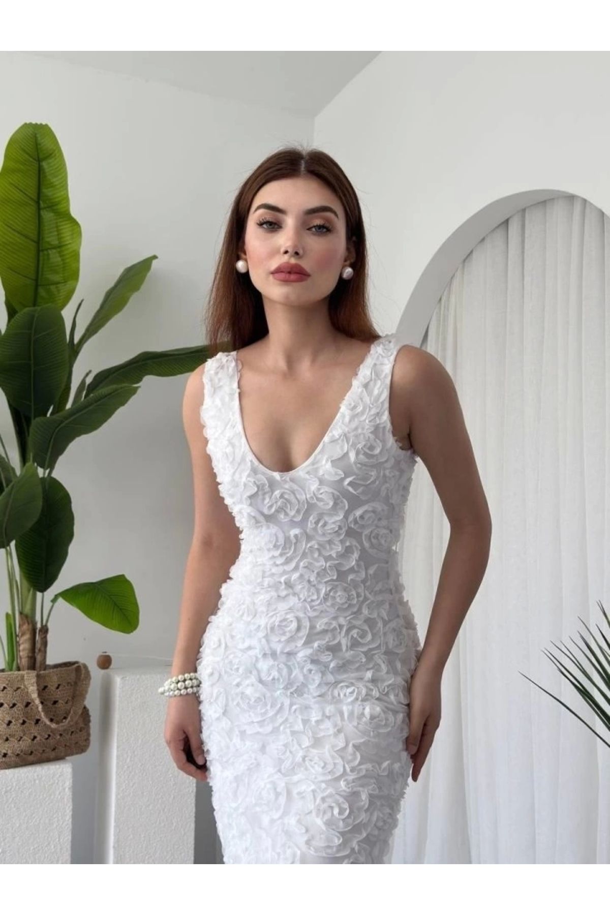 Silerra Kren Gül Detaylı Elbise