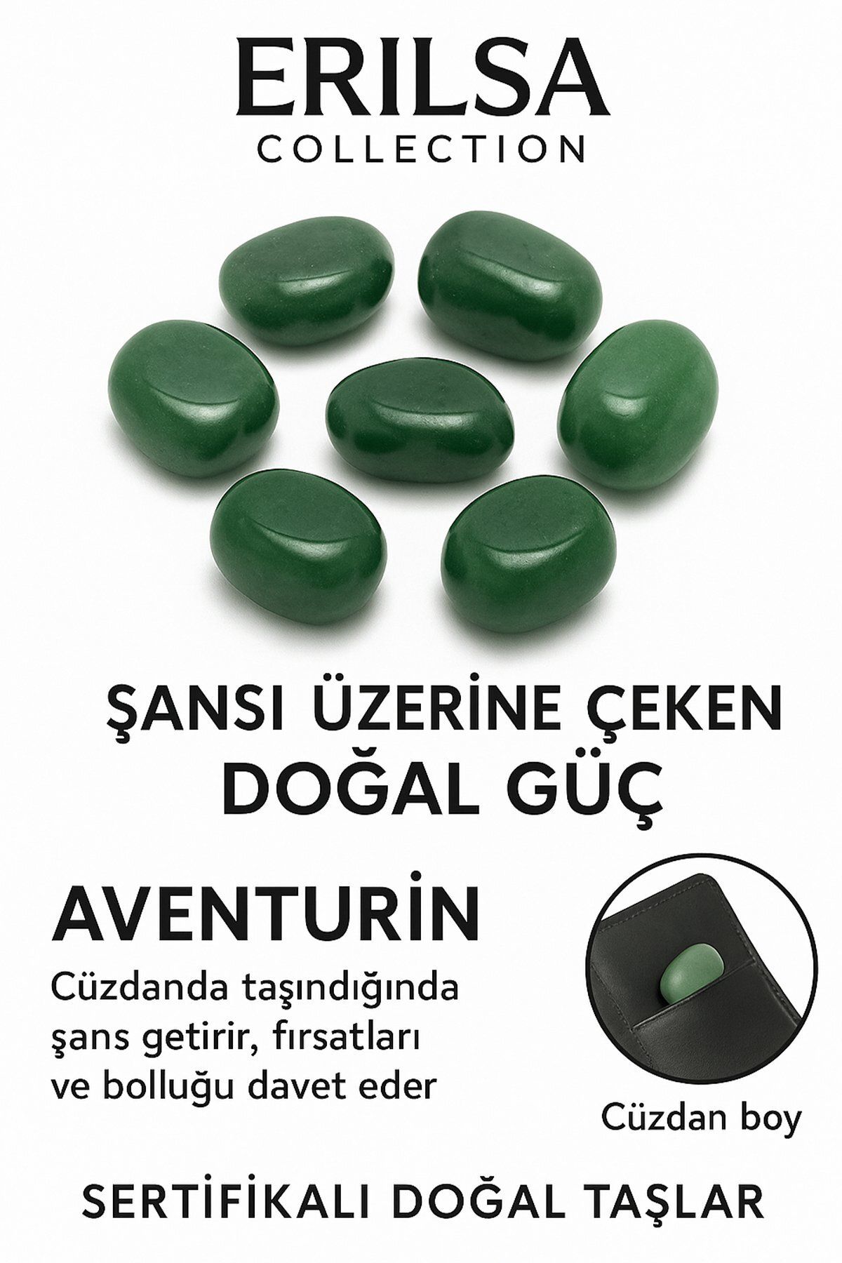 Erilsa Sertifikalı Cüzdan Boy Aventurin Taşı Kütle - Şans ve Fırsatları Hayatınıza Çeker