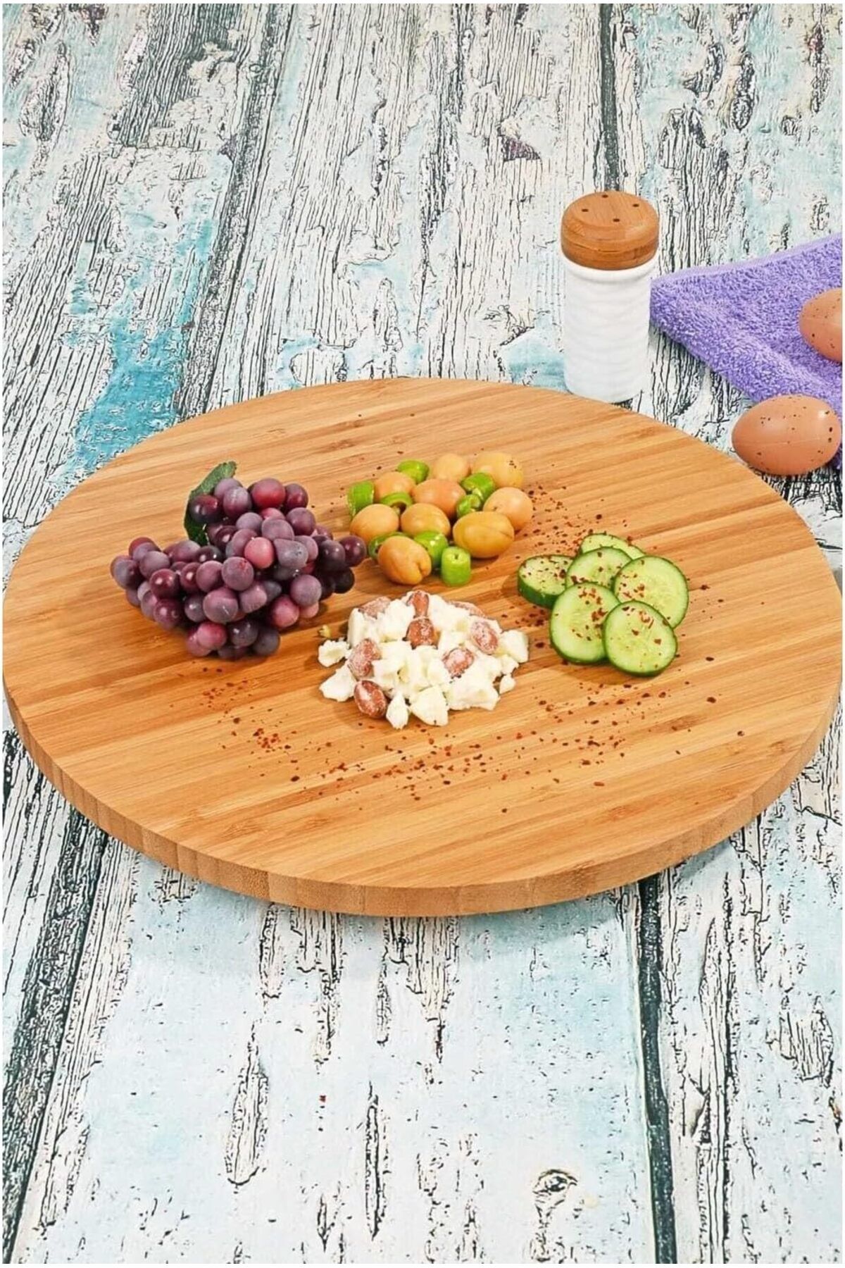 STOREMAX Ezg 34cm Dönerli Bambu Yuvarlak Pizza ve Sunum Tepsisi, 360 Derece Dönebilen Kahvaltı Sunum, Pizz