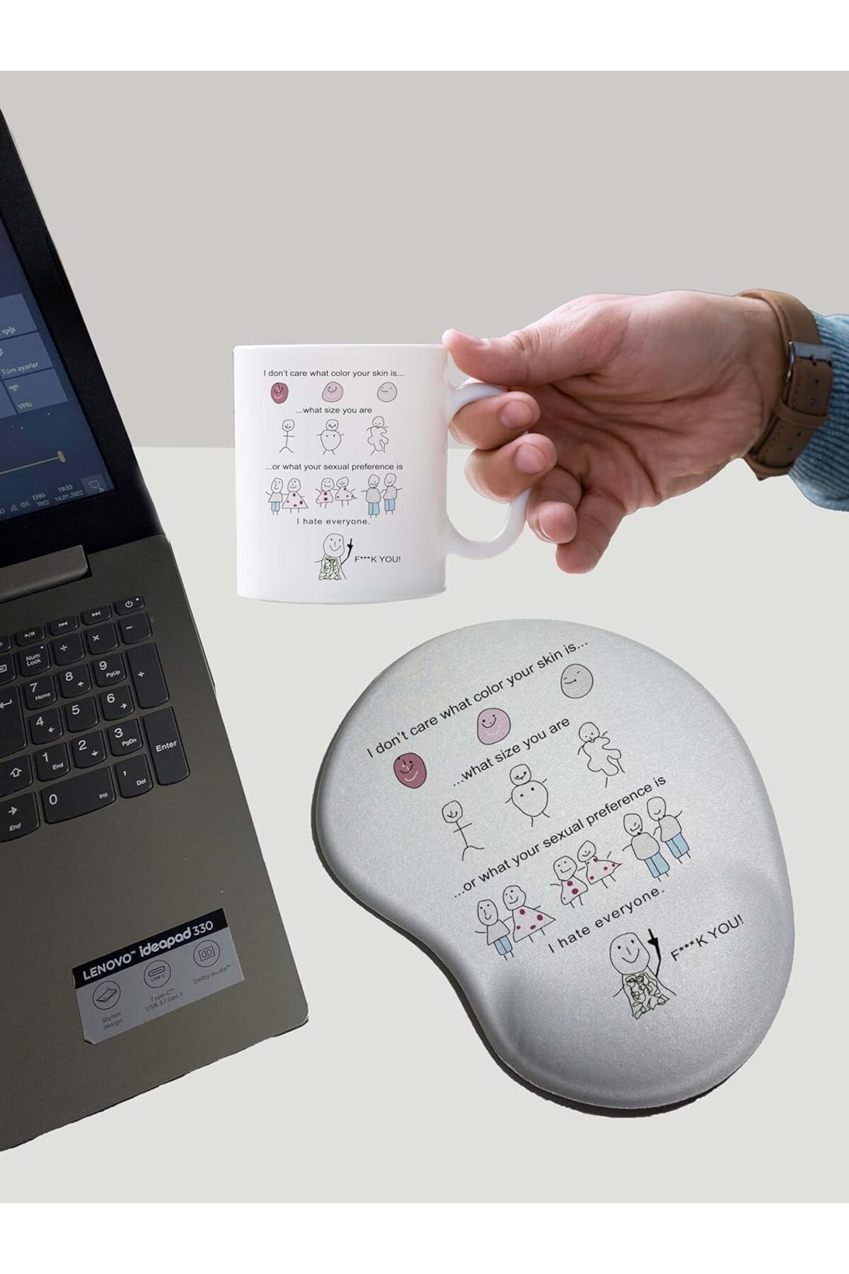 STOREMAX ELZ Shop - Motto Baskılı Kupa Bardak Mug + Bilek Destekli Mouse Pad FRNTR 1127478