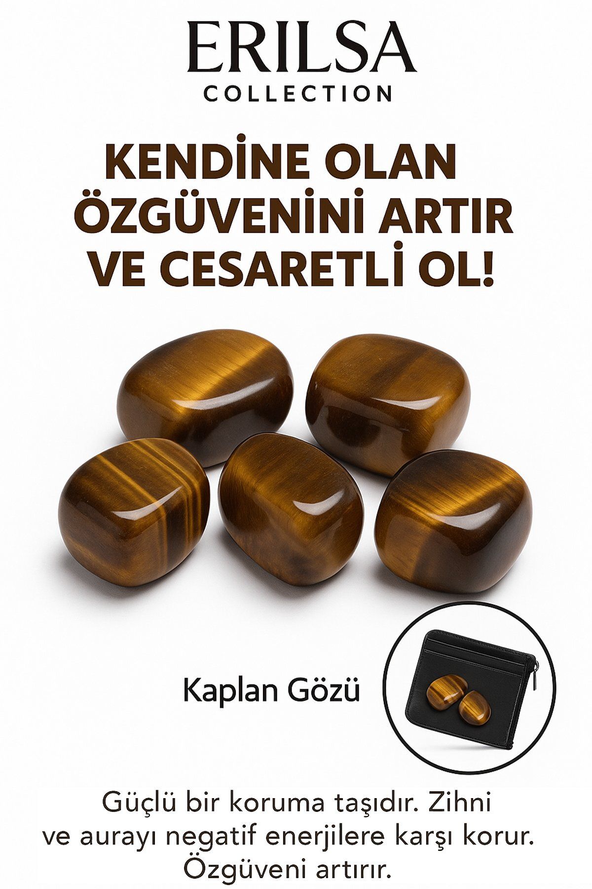 Erilsa Sertifikalı Cüzdan Boy Kaplan Gözü Taşı Kütle - Cesaret ve Kararlılık Kazandırır