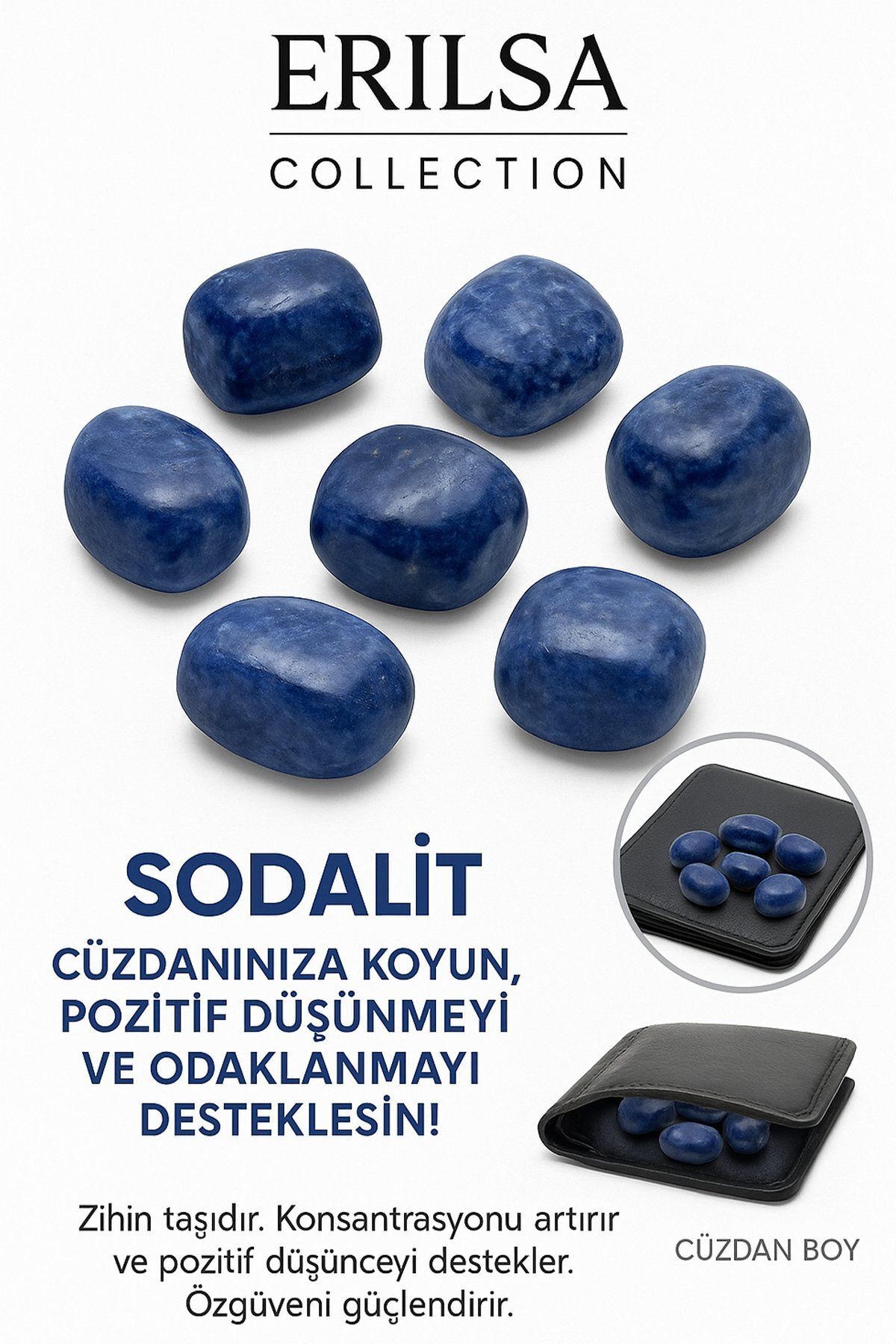 Erilsa Sertifikalı Cüzdan Boy Sodalit Taşı Kütle - Zihinsel Netlik ve İfade Gücü Kazandırır