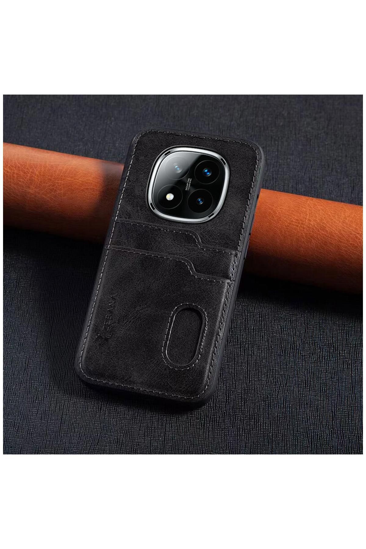 Zebana Xiaomi Poco X7 Uyumlu Kılıf Zebana Kartlıklı Lüx Deri Kılıf Siyah