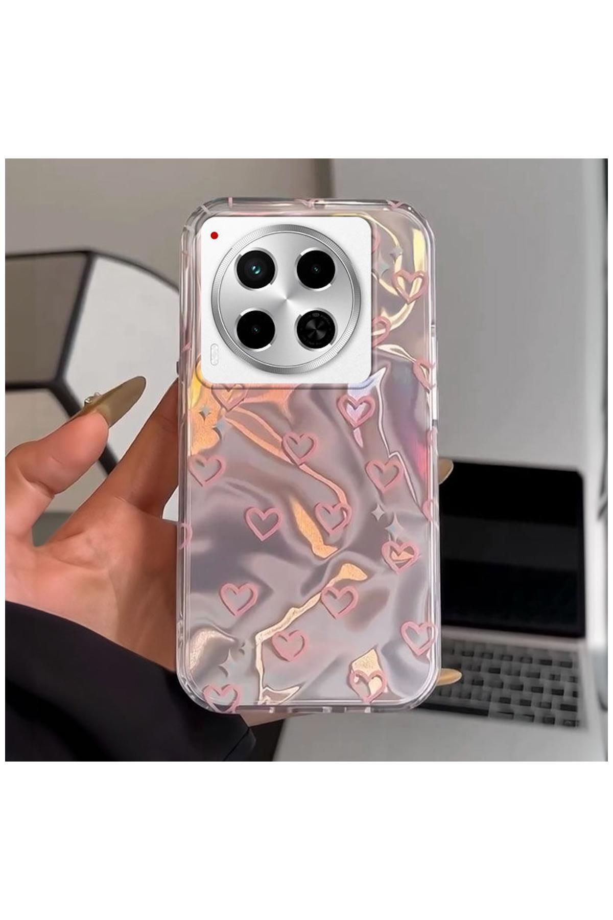 Pro Aksesuar TECNO Camon 30 Uyumlu Kılıf Kalp Desenli Silikon Kılıf Pembe