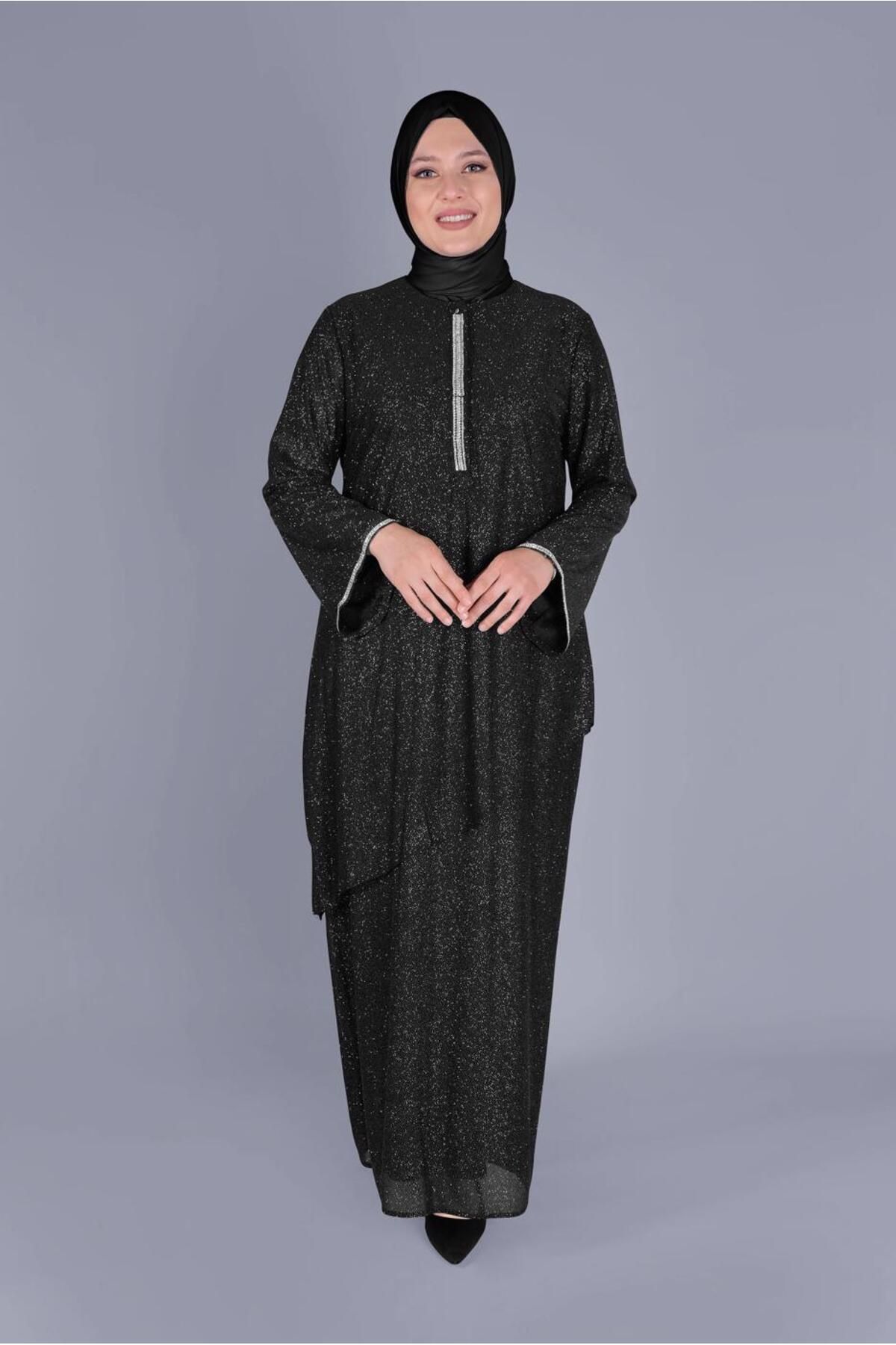 پیراهن پوشیده سیاه زنانه 20057 لباس الیز 44 50 TEK46 آلوینا Alvina