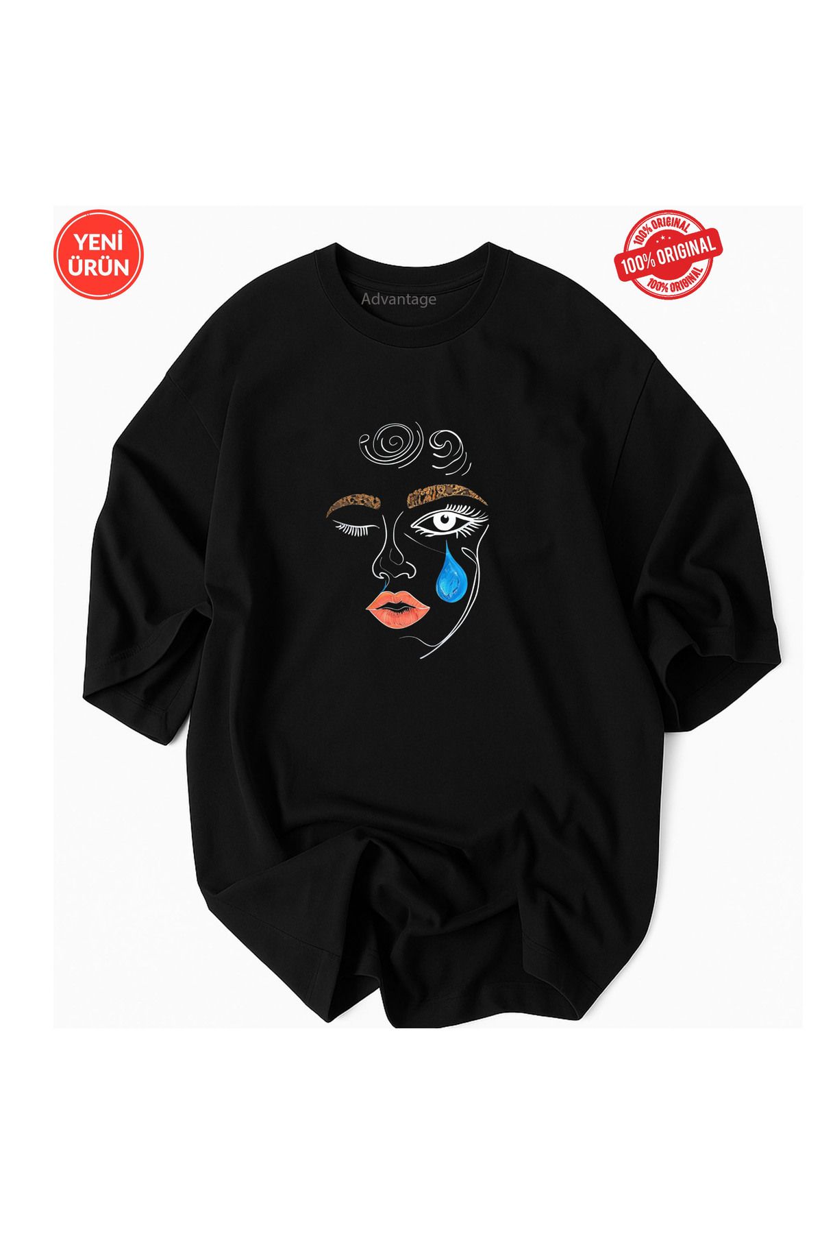 Korefanzin Ağlayan Kadın Çizgi Tasarımlı T-shirt 100% Pamuklu Premium Tişört