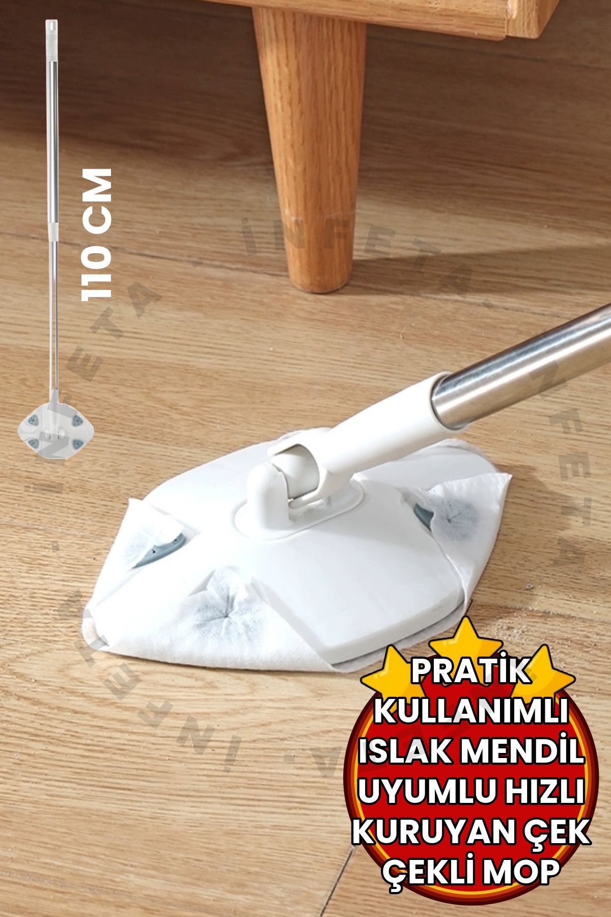 İnfeta Pratik Kullanımlı Islak Mendil Uyumlu Hızlı Kuruma Sağlayan Çek Çekli Mop