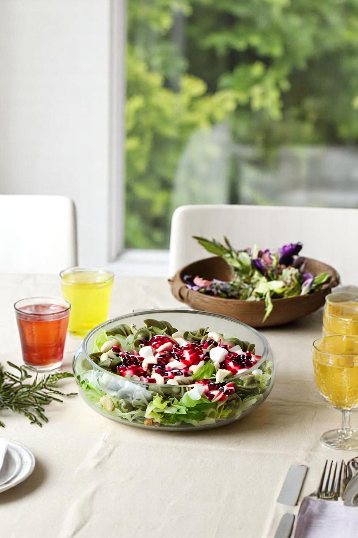 EG75 %100 El Yapımı Cam Salata Kasesi Büyük Boy(24cm) Desensiz Cam Salata ve Meze Kasesi