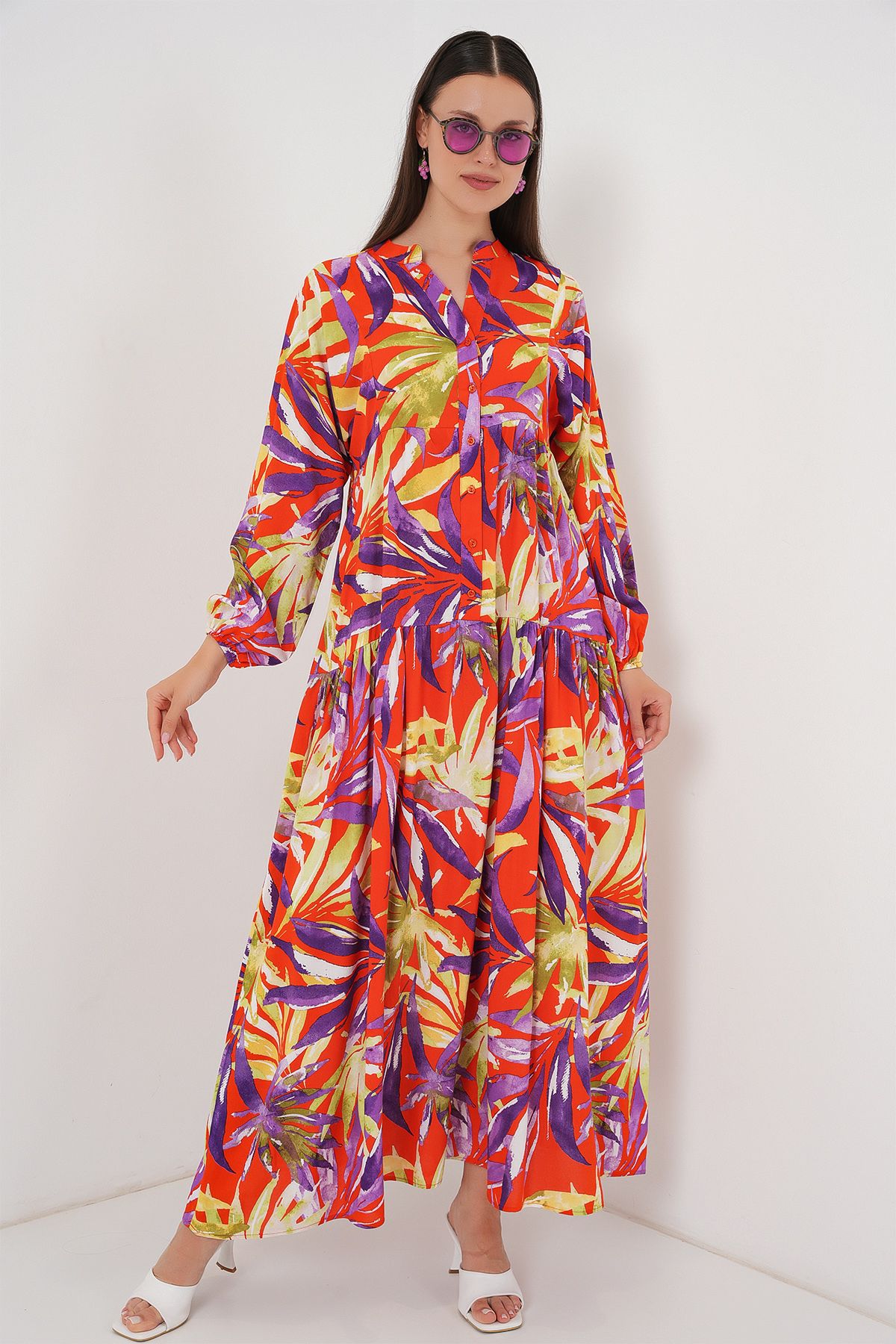 Bigdart-2423 Rochie Hijab cu Motive Autentice - B.Lila 3