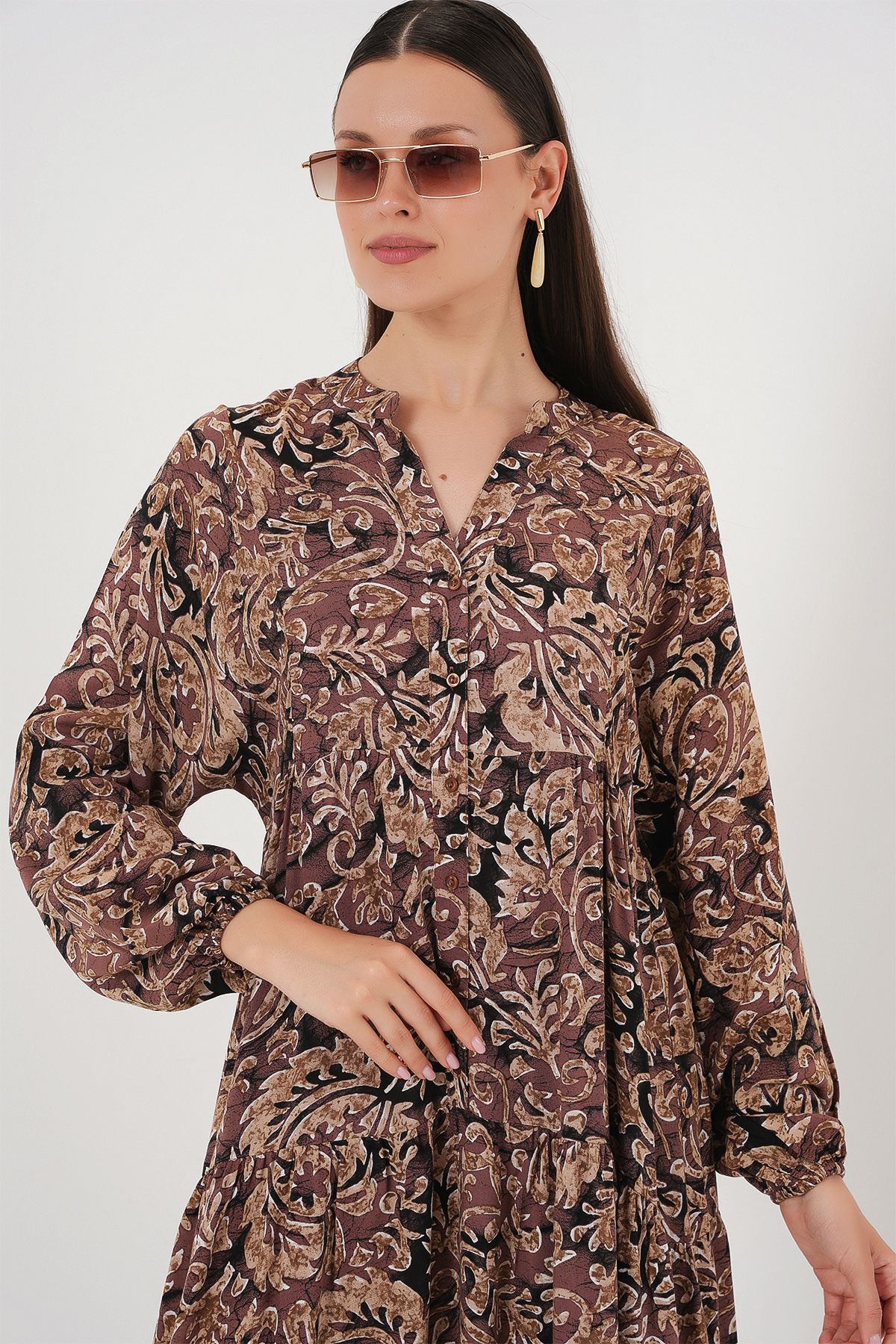 Bigdart-2423 Authentic Patterned Hijab Dress - C. Dusty Rose 5