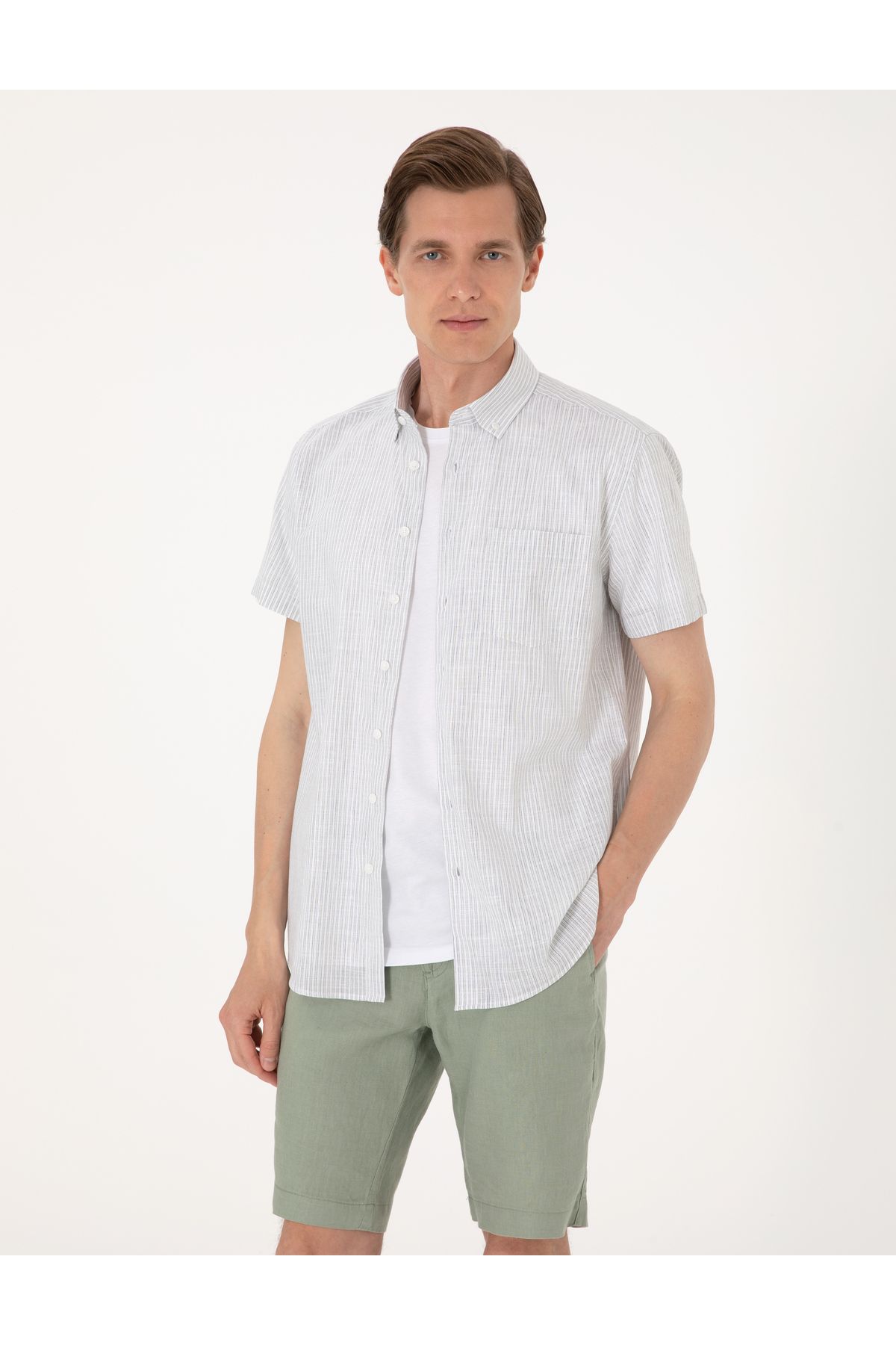 Pierre Cardin Haki Regular Fit Kısa Kollu Gömlek 50301548-VR027