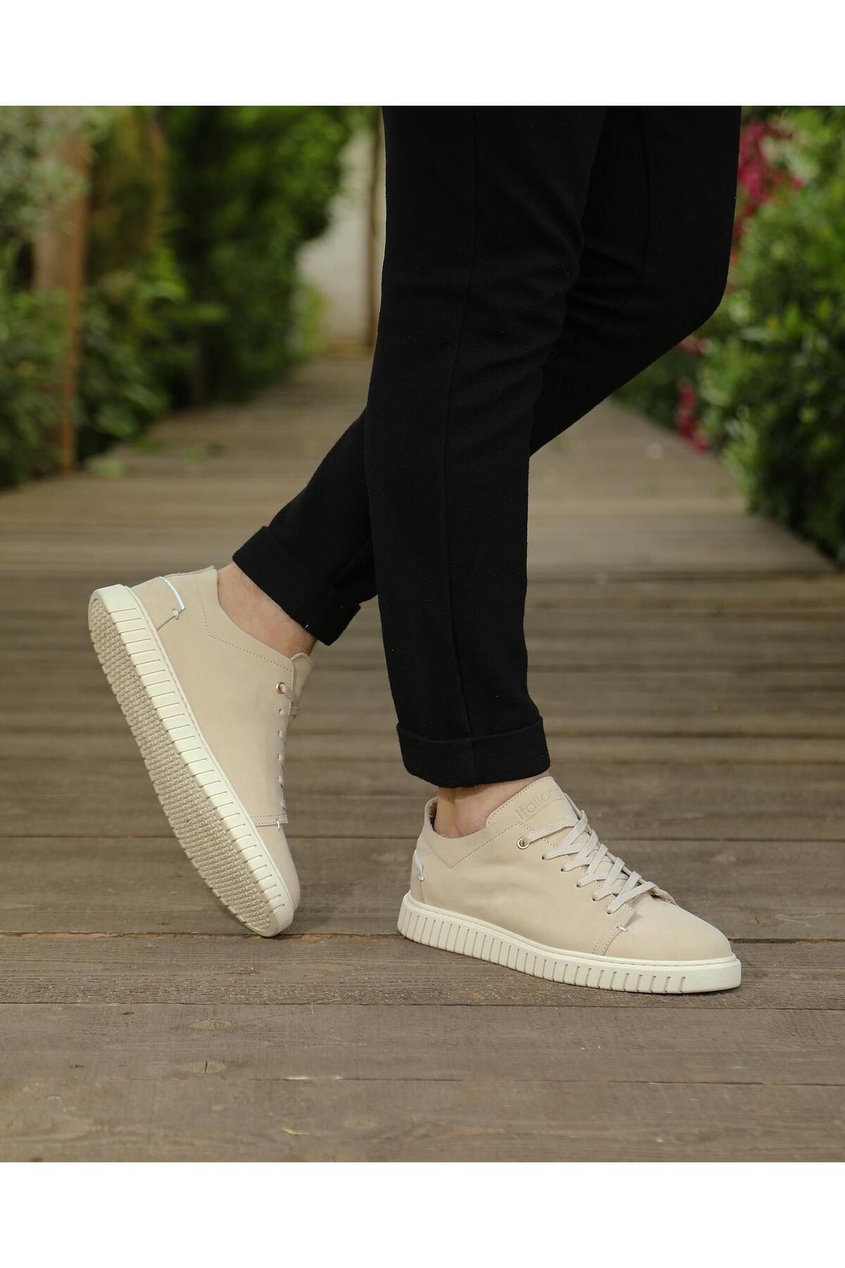ByItallanoshoes BEİGE SEMDO 0988 HAKİKİ DERİ GÜNLÜK ERKEK SNEAKER AYAKKABI