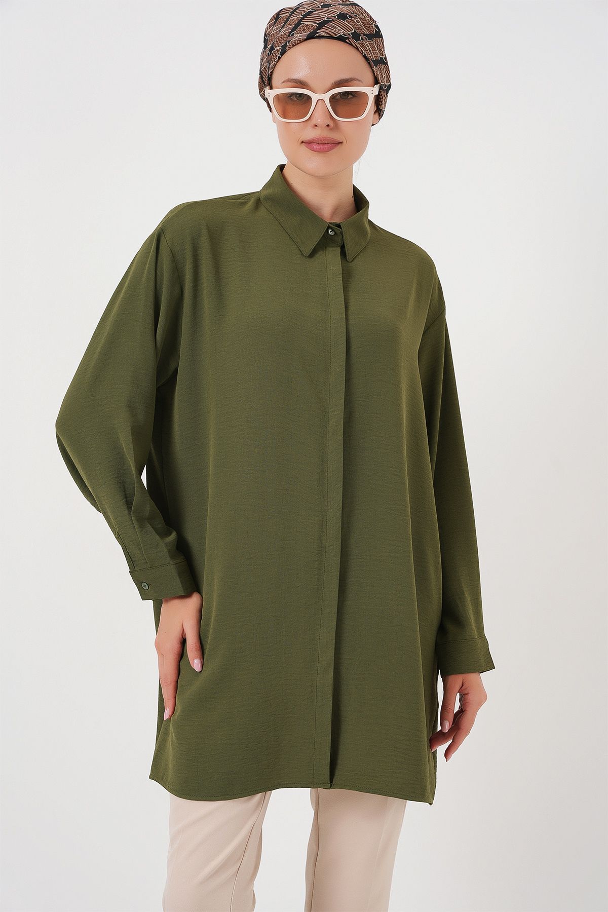 Bigdart-Női hosszú ing tunika - Khaki 4